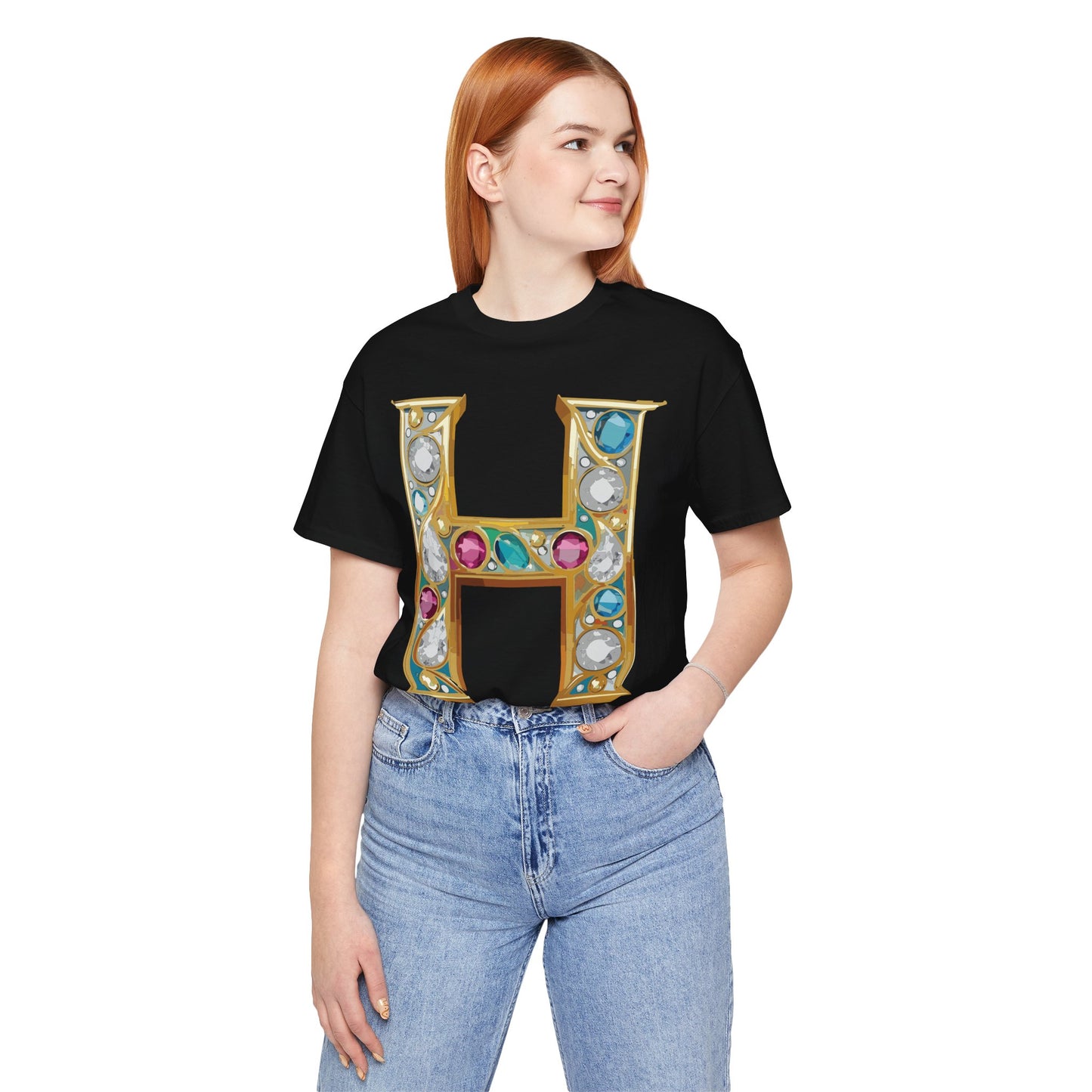Letter Shirt, Shirt with Letters, Tee Shirt with Gold Letter, Shirt with Antique Letters