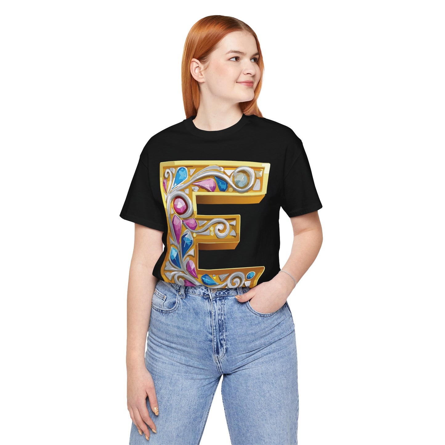 Letter Shirt, Shirt with Letters, Tee Shirt with Gold Letter, Shirt with Antique Letters