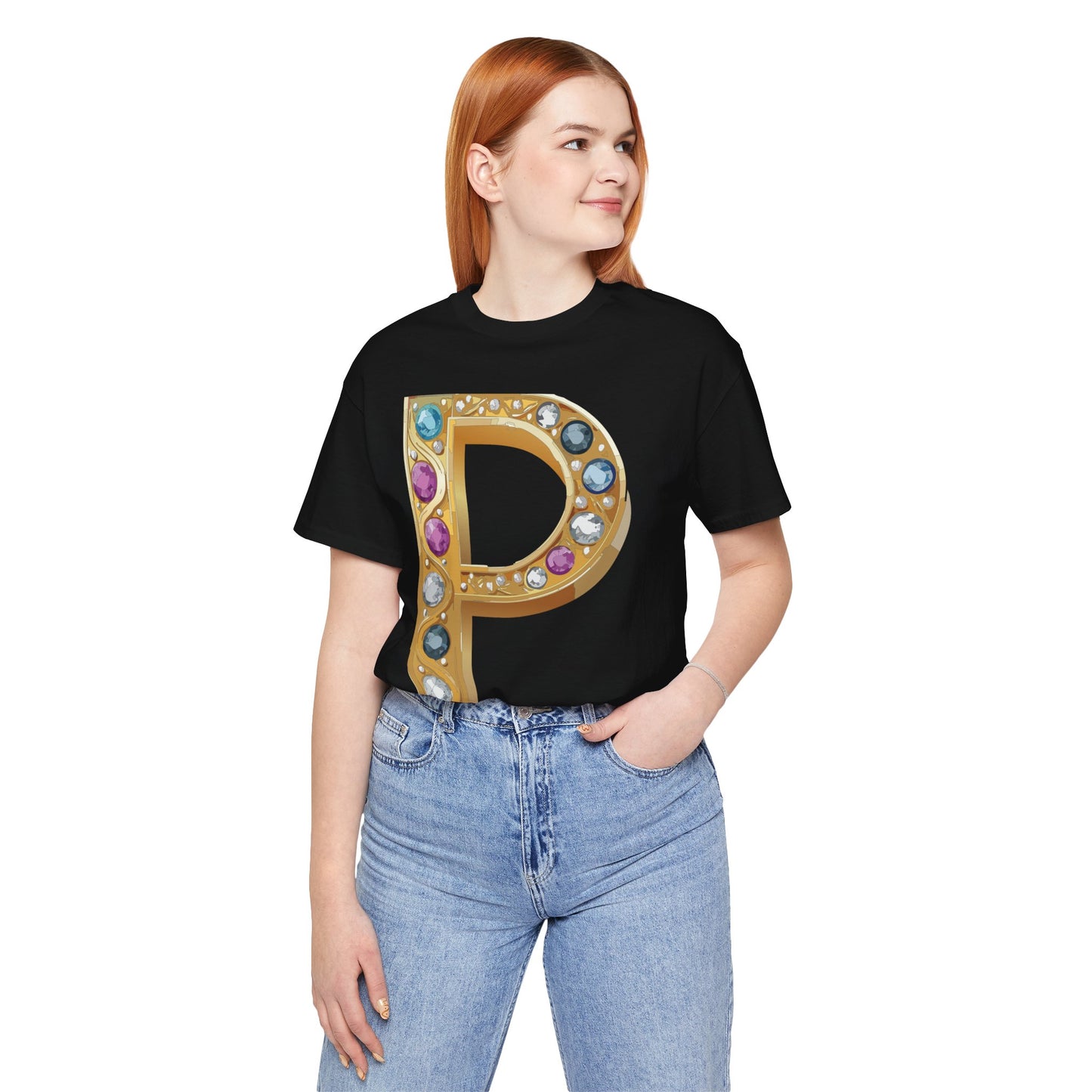 Letter Shirt, Shirt with Letters, Tee Shirt with Gold Letter, Shirt with Antique Letters
