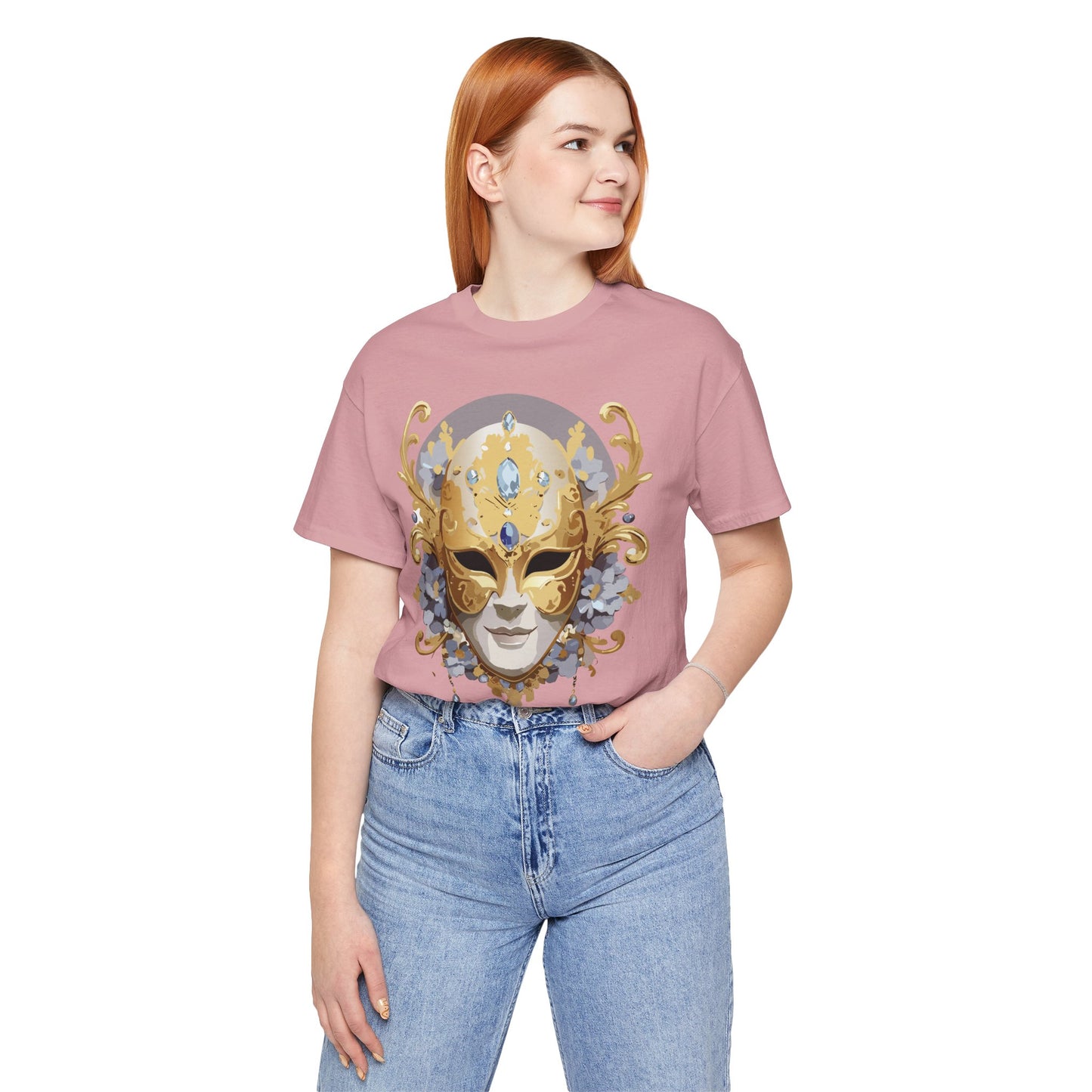 Mask Shirt, Shirt with Mask, Tee Shirt with Gold Face
