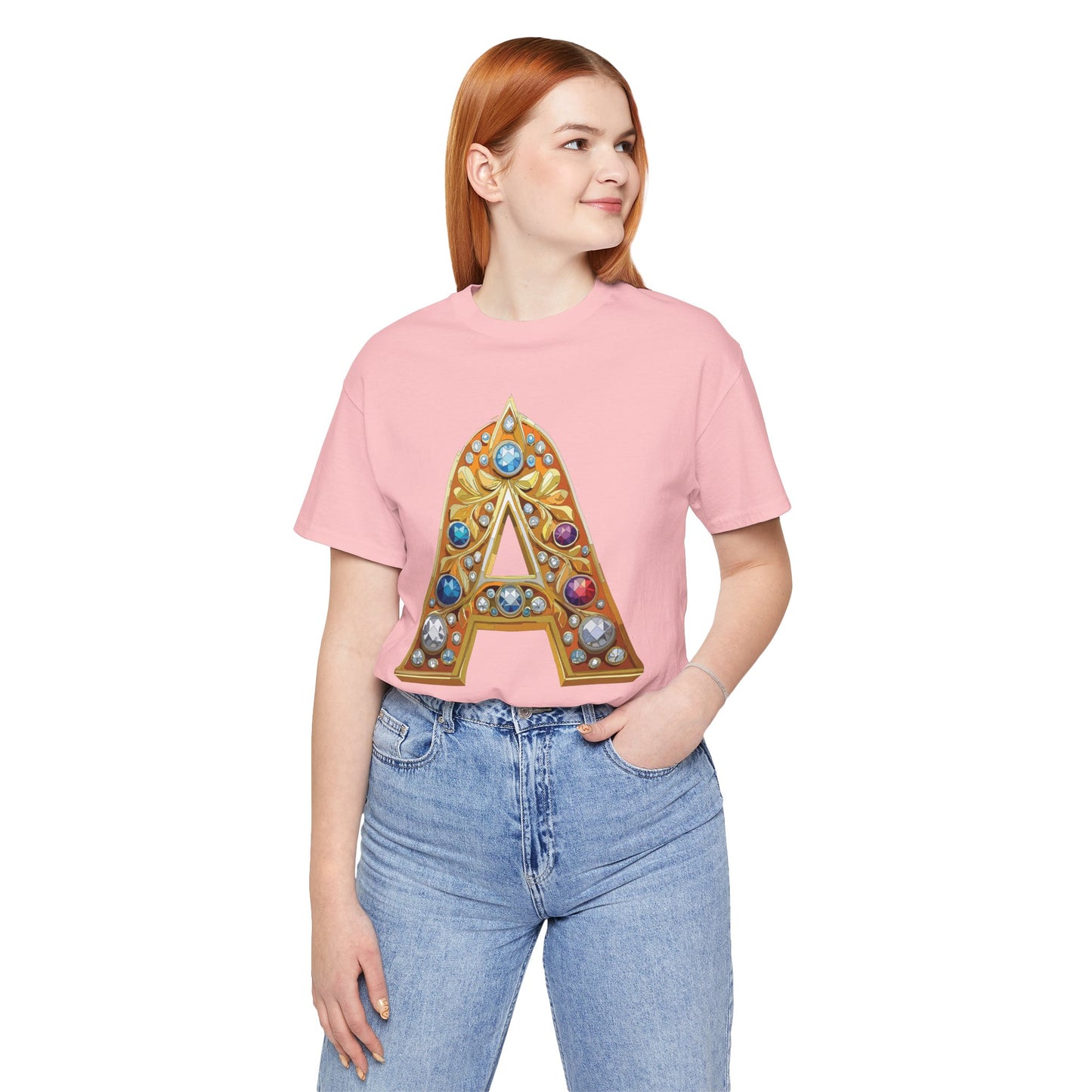 Letter Shirt, Shirt with Letters, Tee Shirt with Gold Letter, Shirt with Antique Letters
