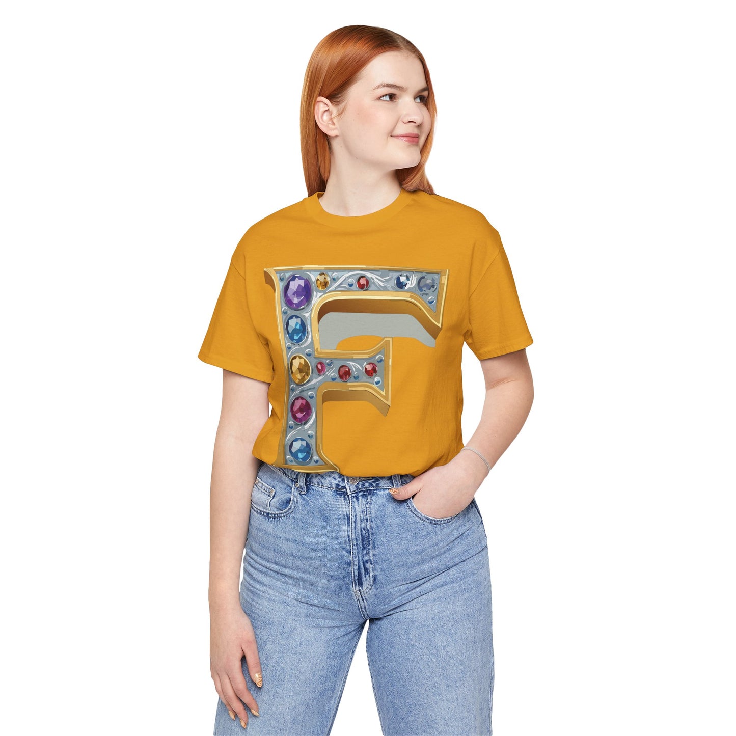 Letter Shirt, Shirt with Letters, Tee Shirt with Gold Letter, Shirt with Antique Letters