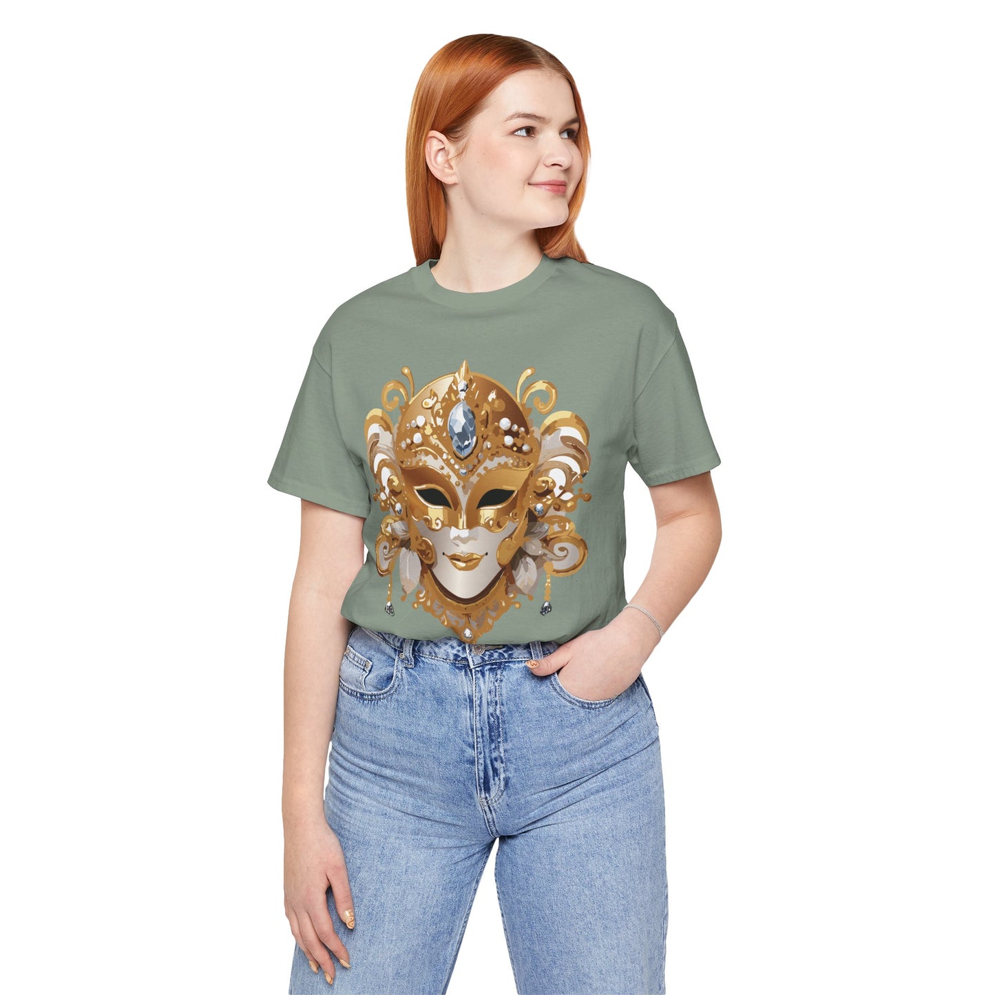 Mask Shirt, Shirt with Mask, Tee Shirt with Gold Face