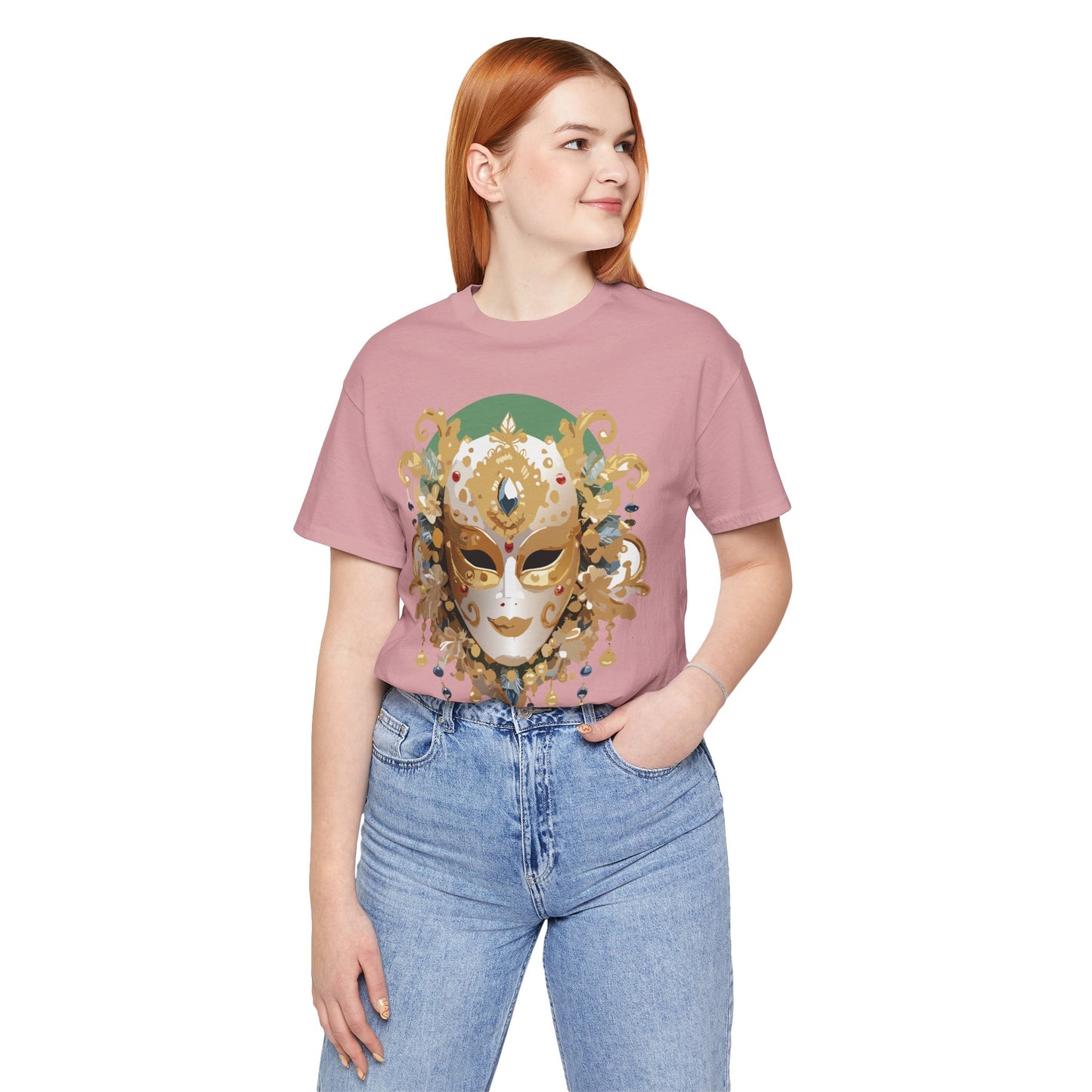 Mask Shirt, Shirt with Mask, Tee Shirt with Gold Face
