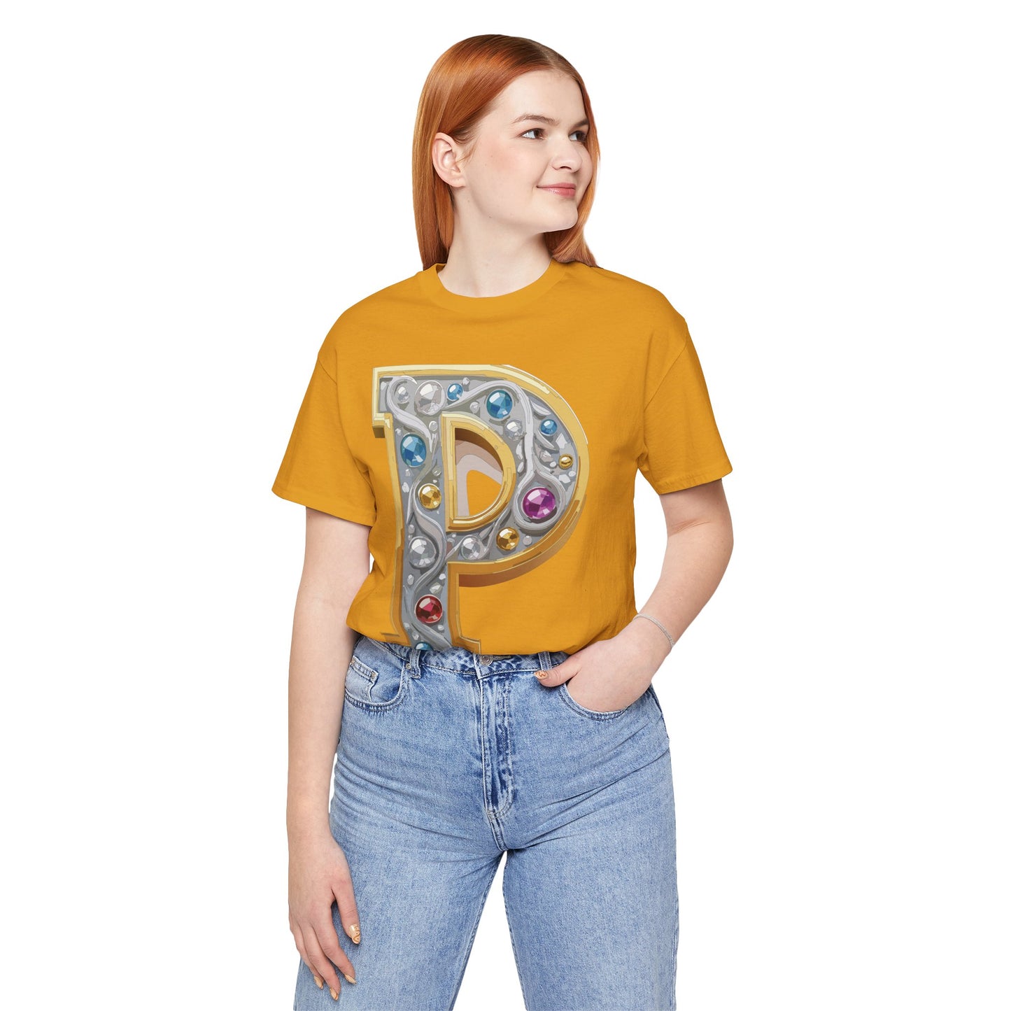 Letter Shirt, Shirt with Letters, Tee Shirt with Gold Letter, Shirt with Antique Letters
