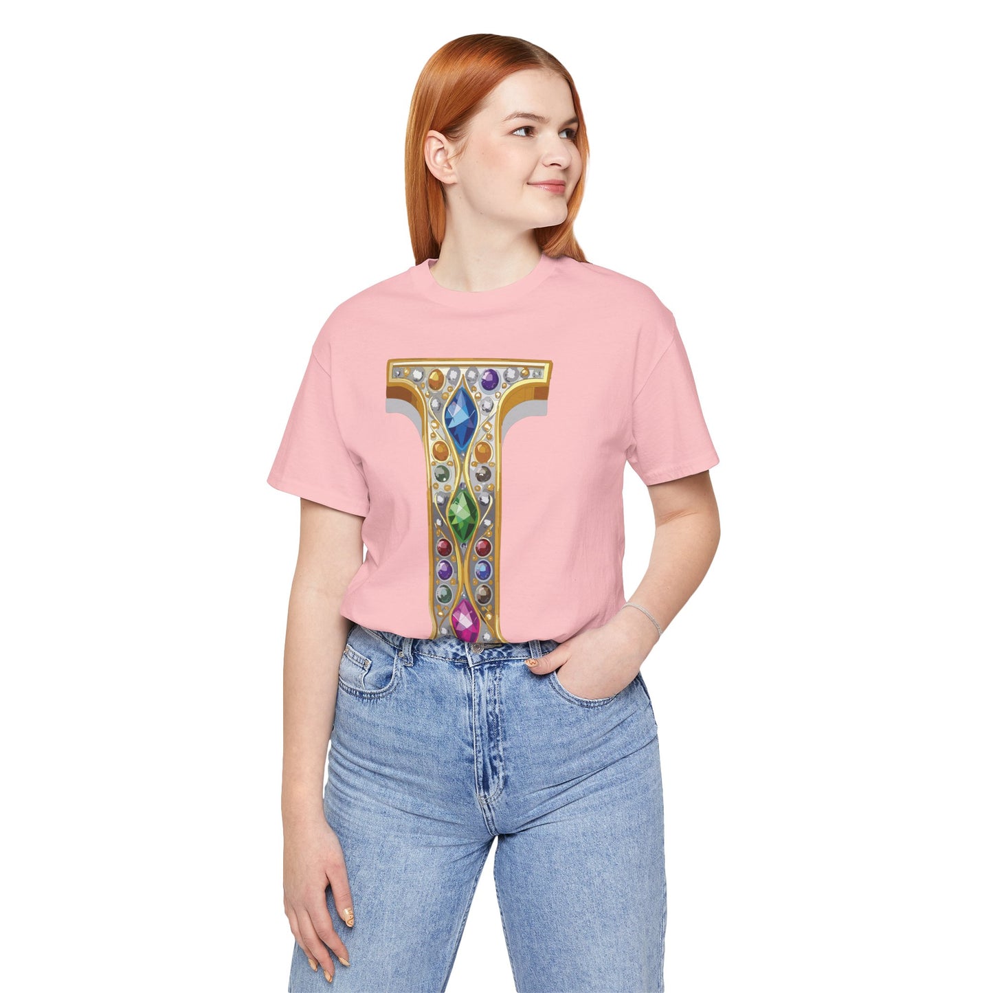 Letter Shirt, Shirt with Letters, Tee Shirt with Gold Letter, Shirt with Antique Letters