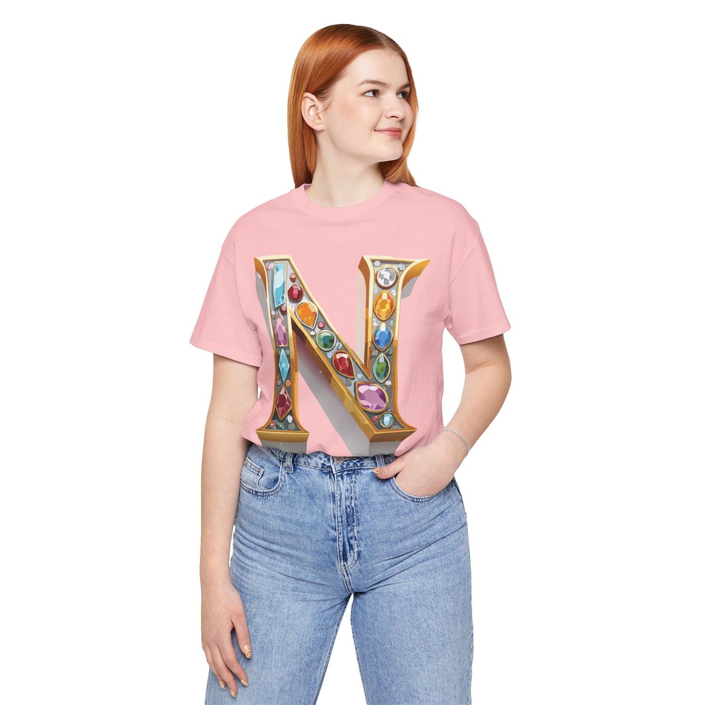 Letter Shirt, Shirt with Letters, Tee Shirt with Gold Letter, Shirt with Antique Letters