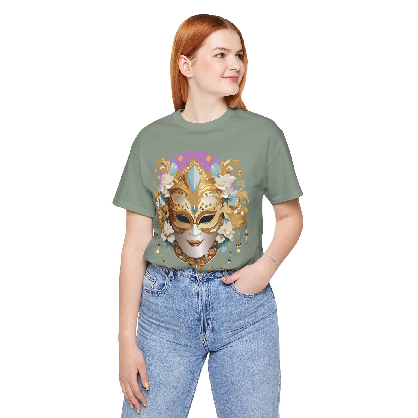 Mask Shirt, Shirt with Mask, Tee Shirt with Gold Face