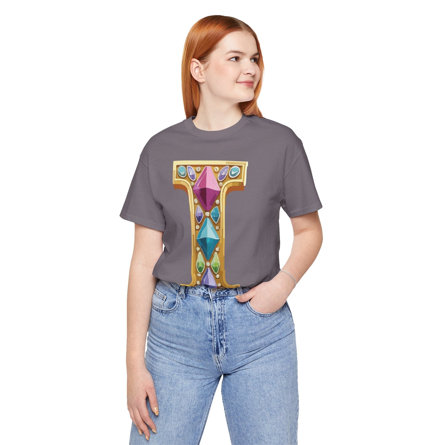 Letter Shirt, Shirt with Letters, Tee Shirt with Gold Letter, Shirt with Antique Letters