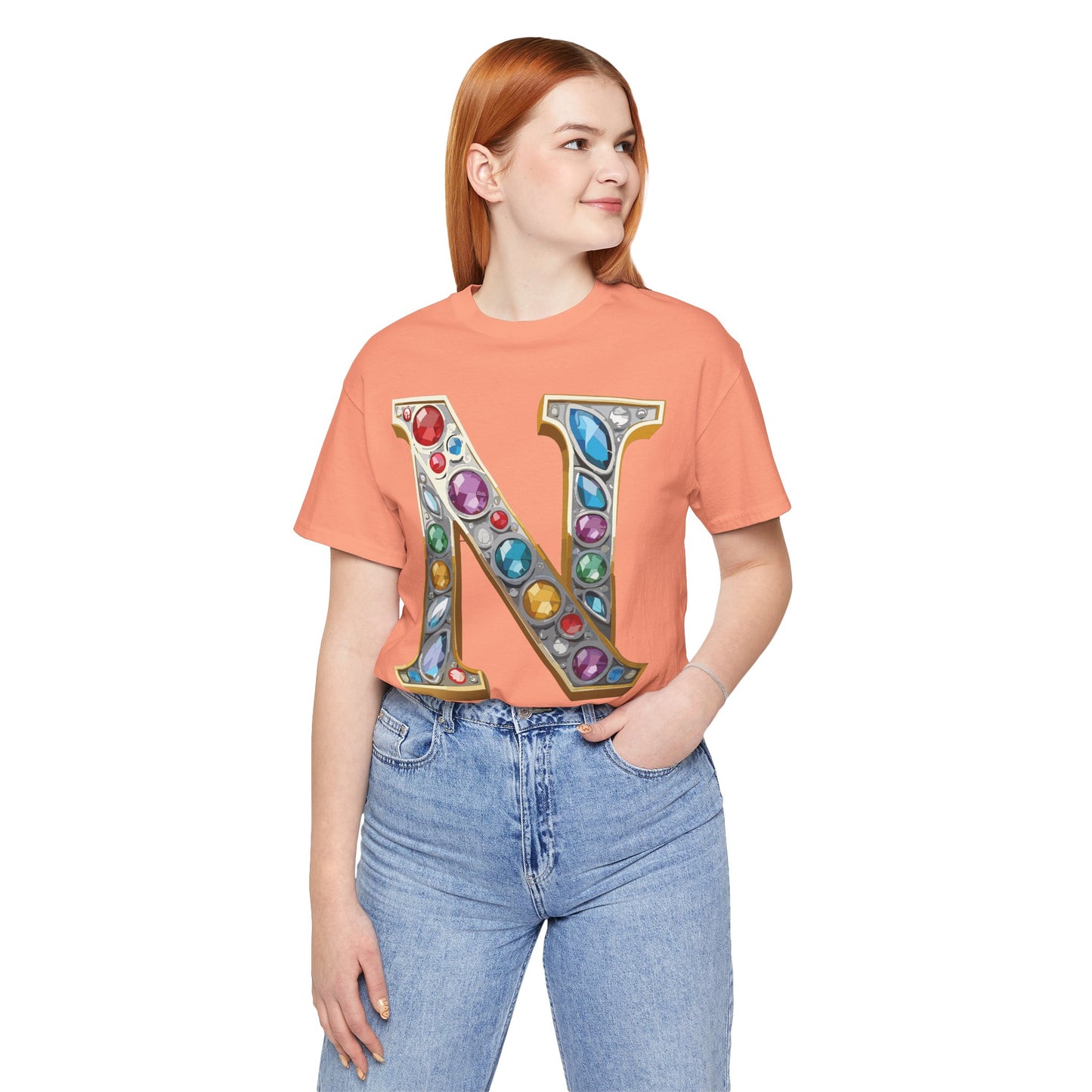 Letter Shirt, Shirt with Letters, Tee Shirt with Gold Letter, Shirt with Antique Letters