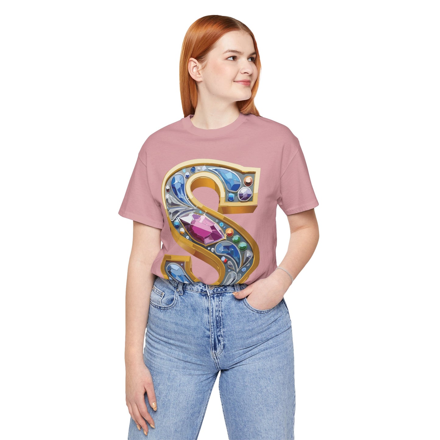 Letter Shirt, Shirt with Letters, Tee Shirt with Gold Letter, Shirt with Antique Letters