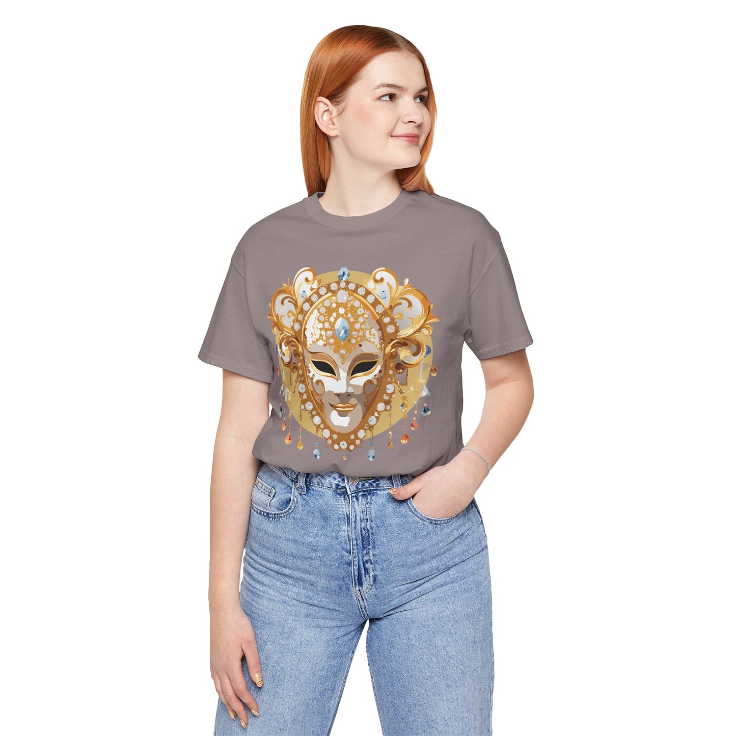 Mask Shirt, Shirt with Mask, Tee Shirt with Gold Face