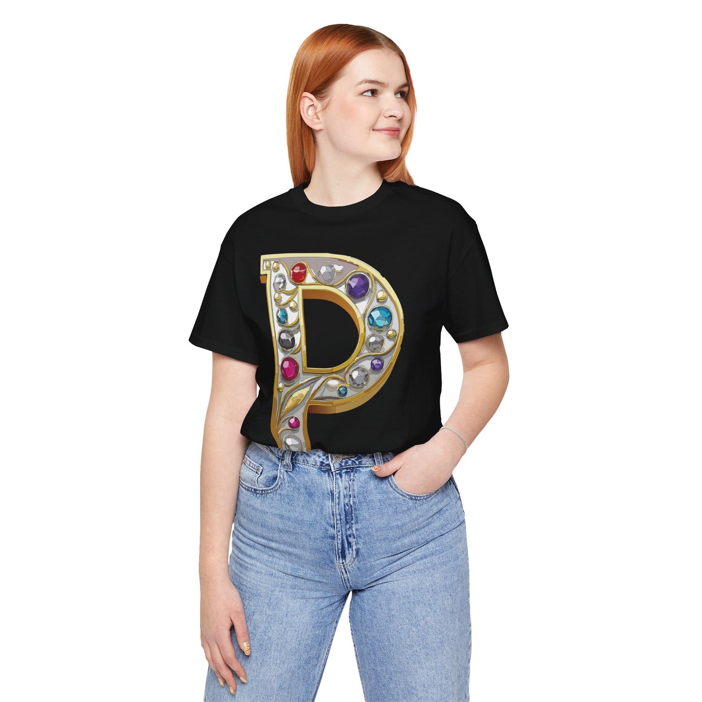 Letter Shirt, Shirt with Letters, Tee Shirt with Gold Letter, Shirt with Antique Letters