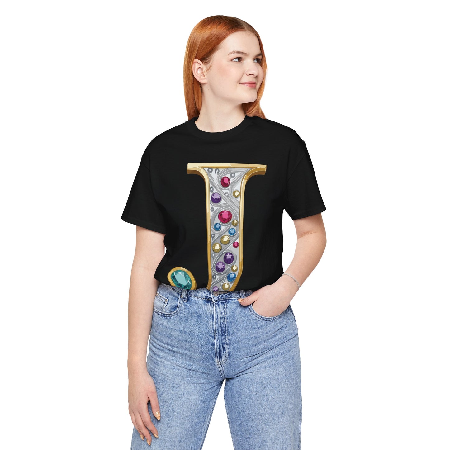 Letter Shirt, Shirt with Letters, Tee Shirt with Gold Letter, Shirt with Antique Letters