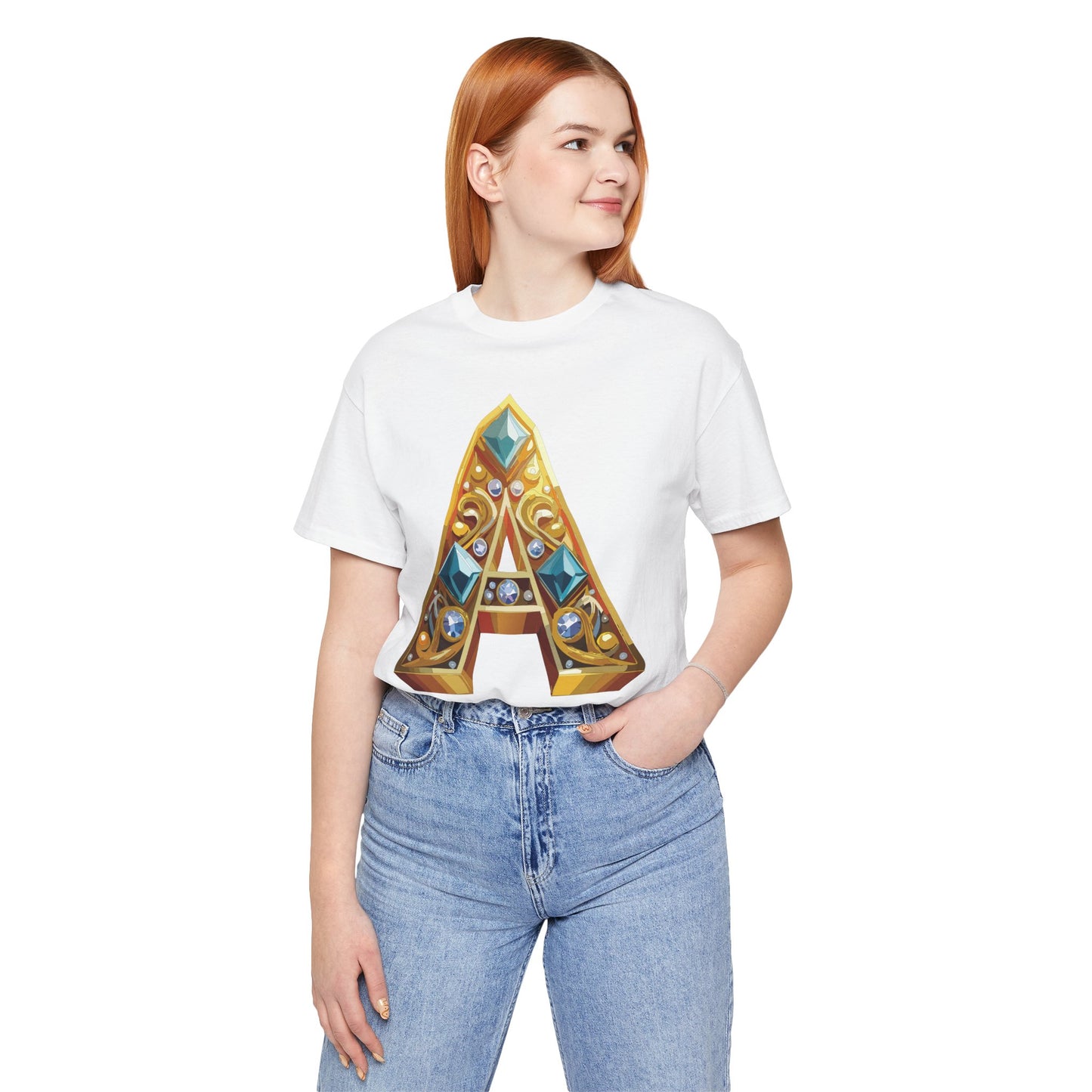 Letter Shirt, Shirt with Letters, Tee Shirt with Gold Letter, Shirt with Antique Letters