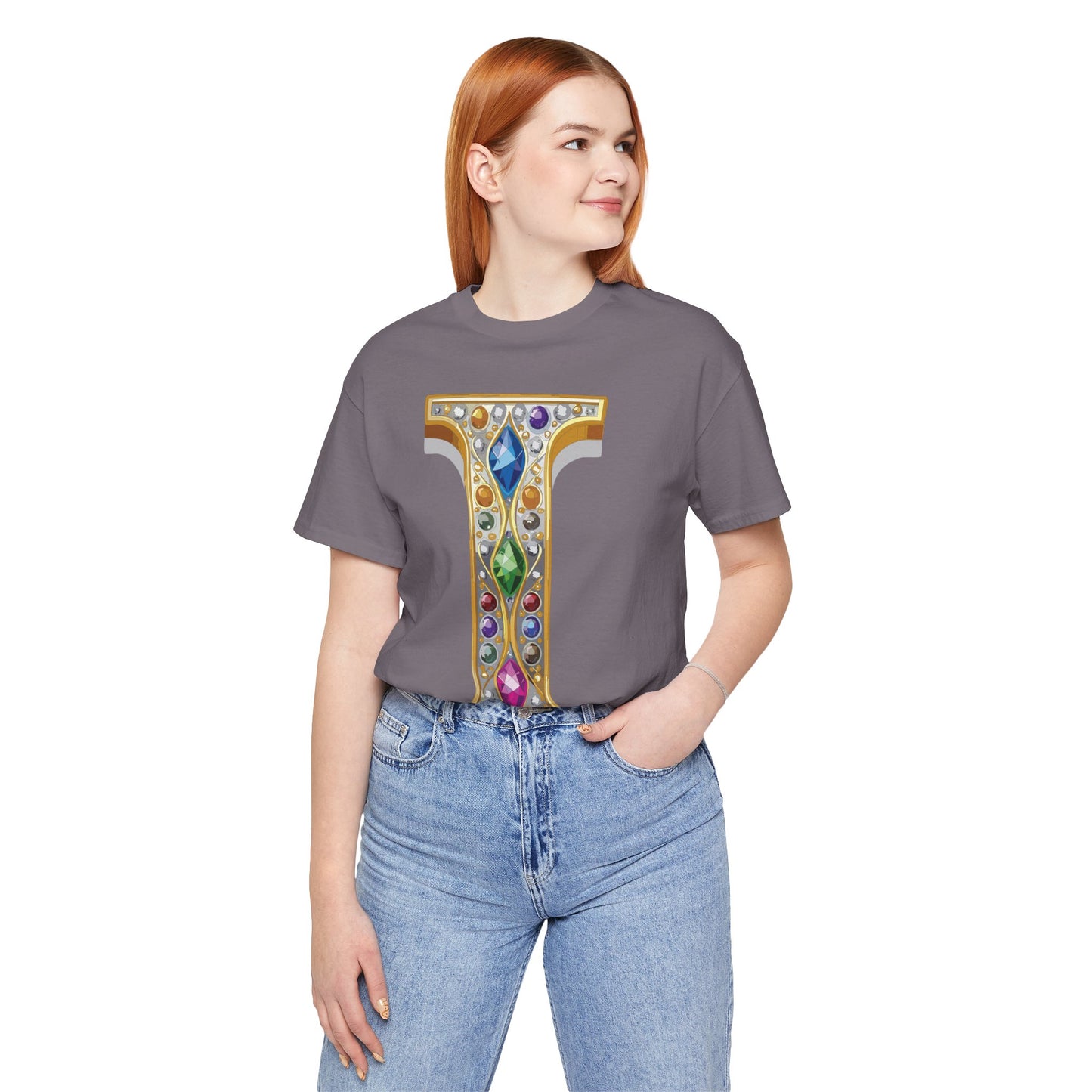 Letter Shirt, Shirt with Letters, Tee Shirt with Gold Letter, Shirt with Antique Letters