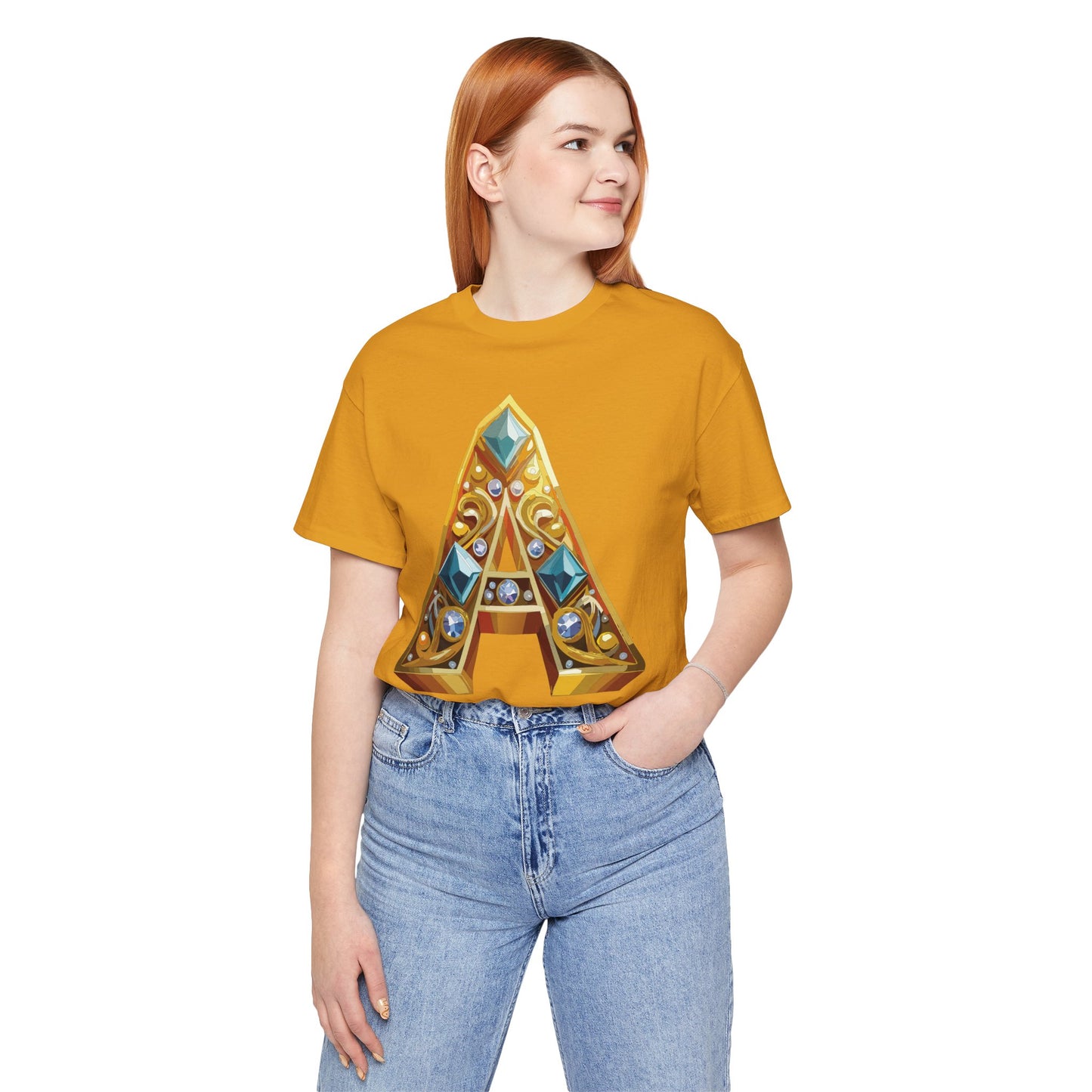 Letter Shirt, Shirt with Letters, Tee Shirt with Gold Letter, Shirt with Antique Letters
