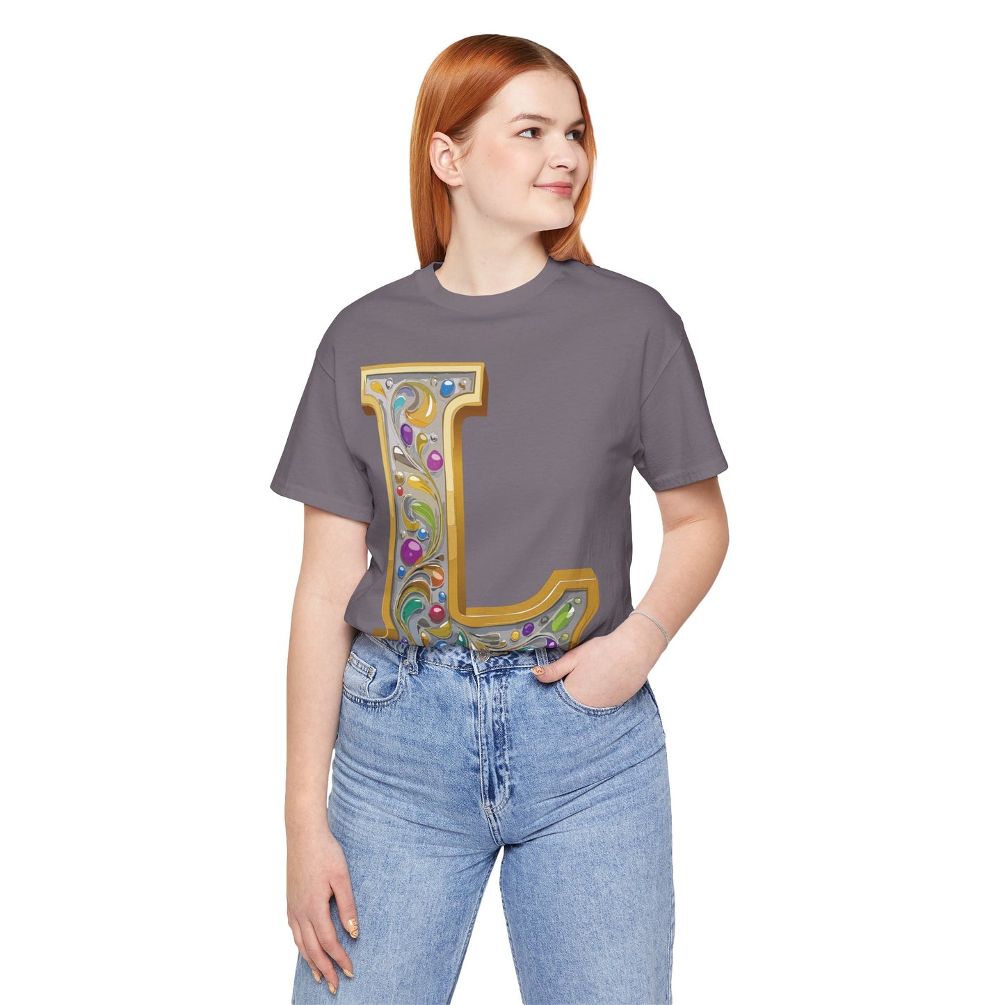 Letter Shirt, Shirt with Letters, Tee Shirt with Gold Letter, Shirt with Antique Letters