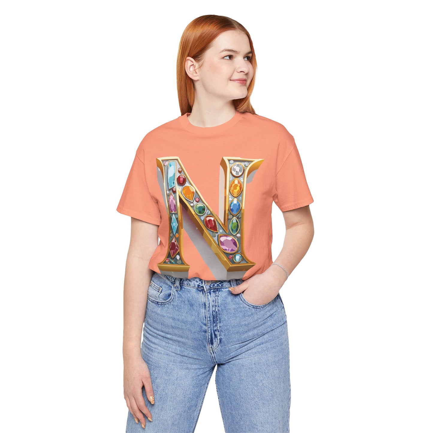 Letter Shirt, Shirt with Letters, Tee Shirt with Gold Letter, Shirt with Antique Letters