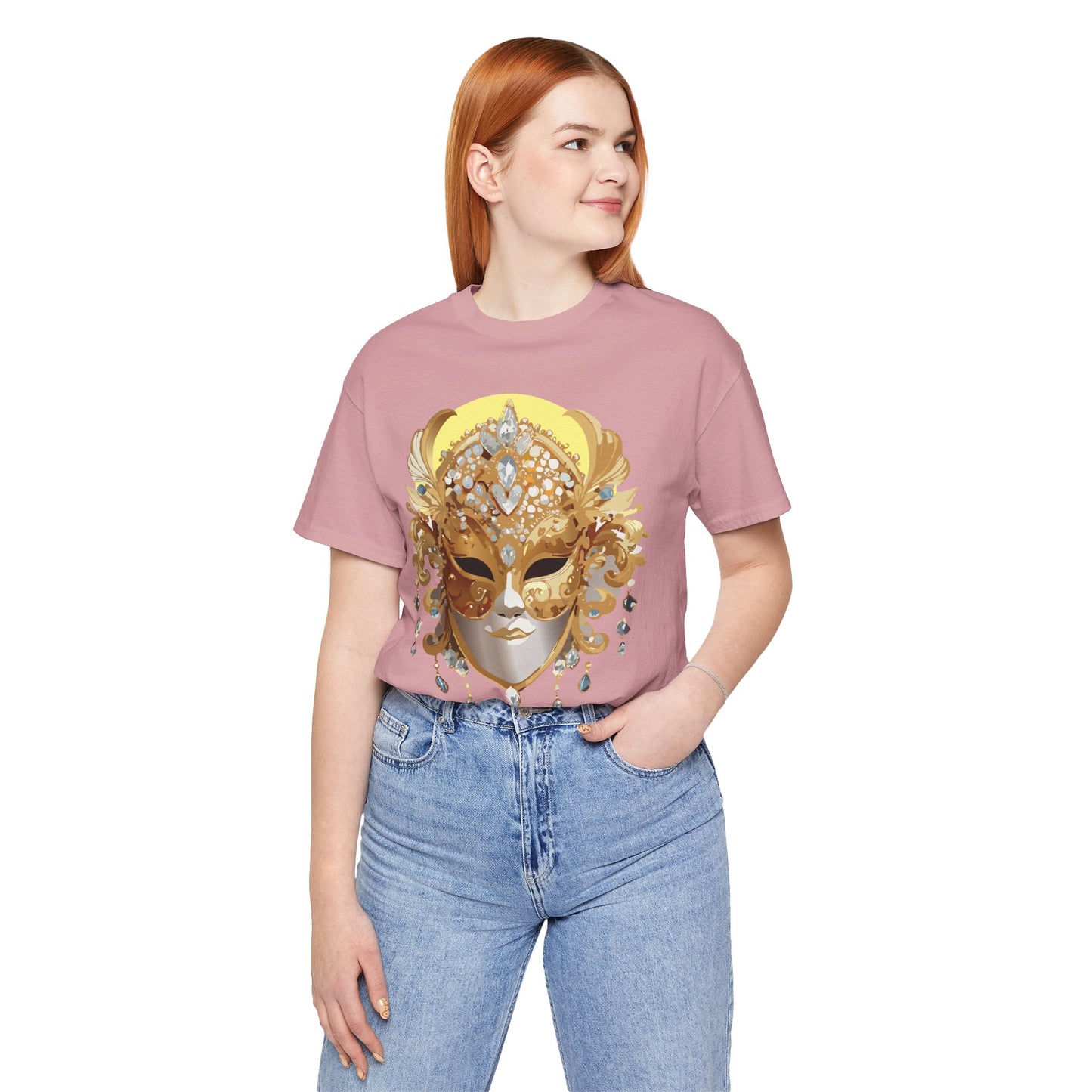 Mask Shirt, Shirt with Mask, Tee Shirt with Gold Face