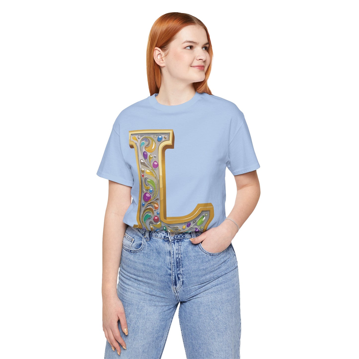 Letter Shirt, Shirt with Letters, Tee Shirt with Gold Letter, Shirt with Antique Letters