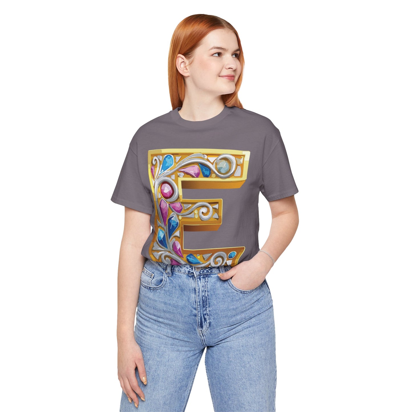 Letter Shirt, Shirt with Letters, Tee Shirt with Gold Letter, Shirt with Antique Letters