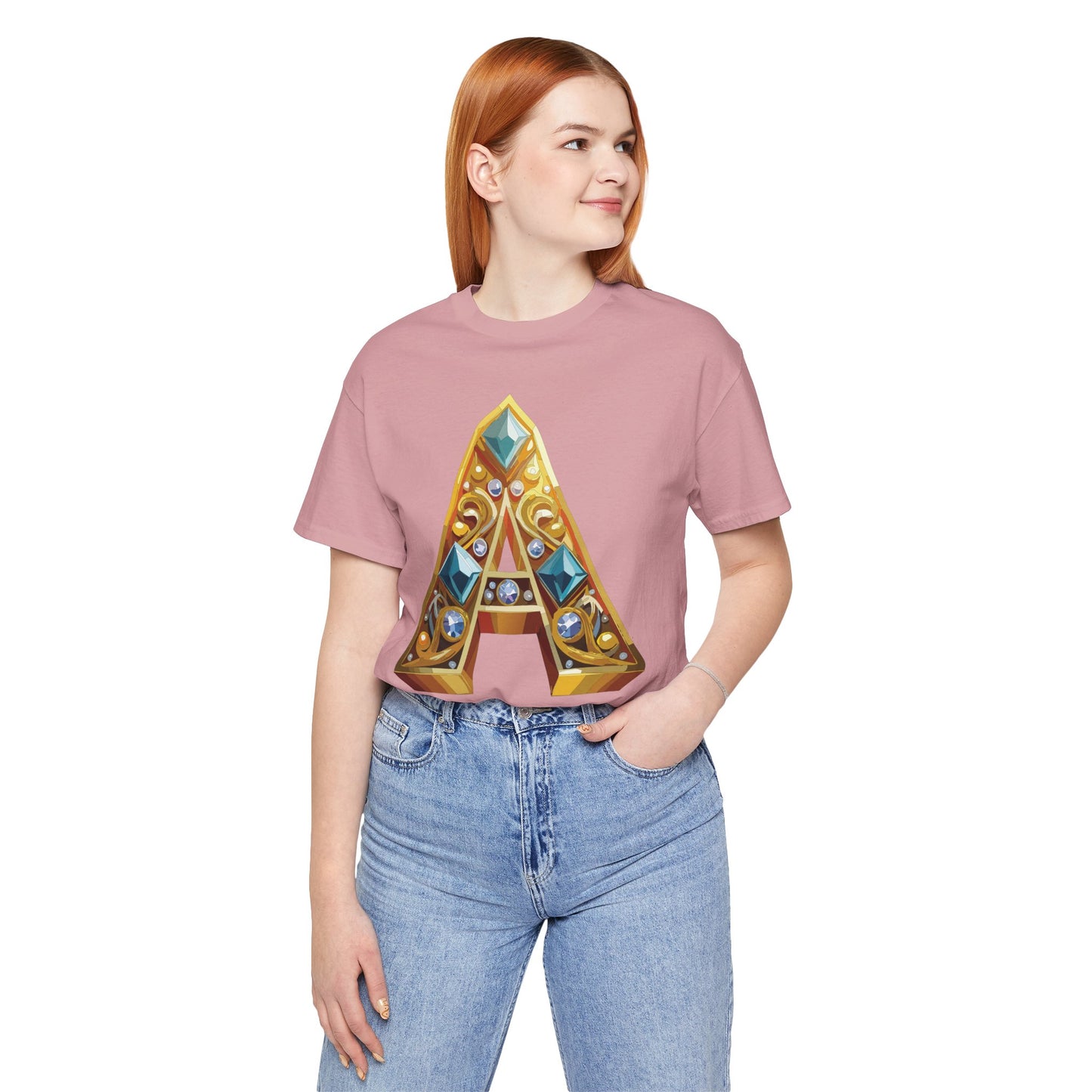 Letter Shirt, Shirt with Letters, Tee Shirt with Gold Letter, Shirt with Antique Letters