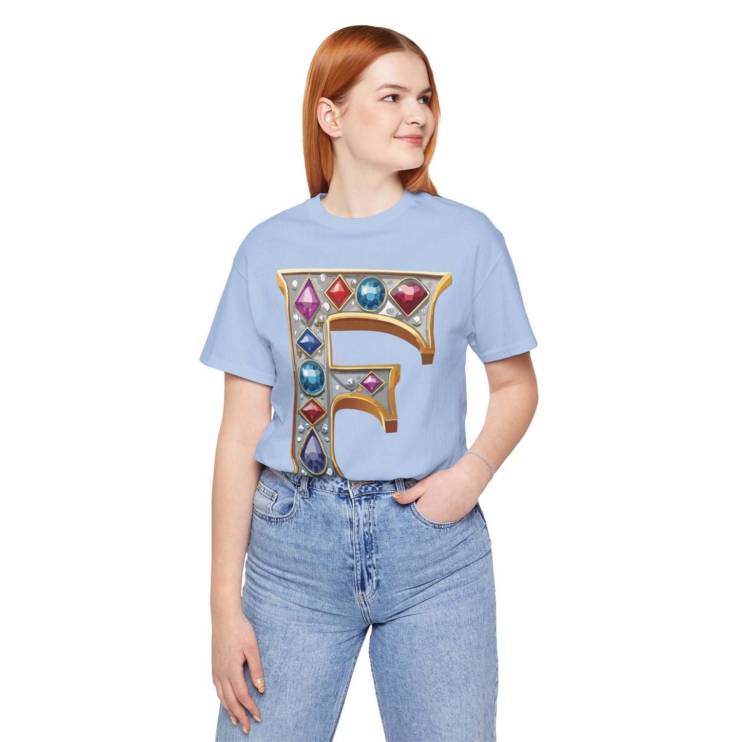 Letter Shirt, Shirt with Letters, Tee Shirt with Gold Letter, Shirt with Antique Letters