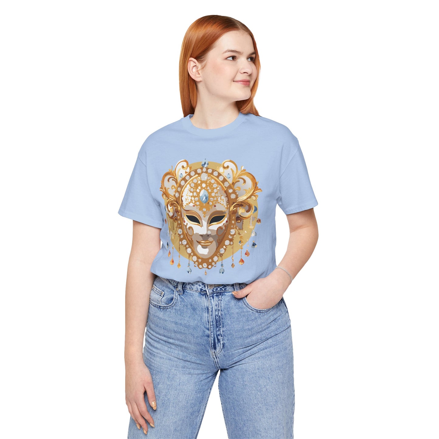 Mask Shirt, Shirt with Mask, Tee Shirt with Gold Face