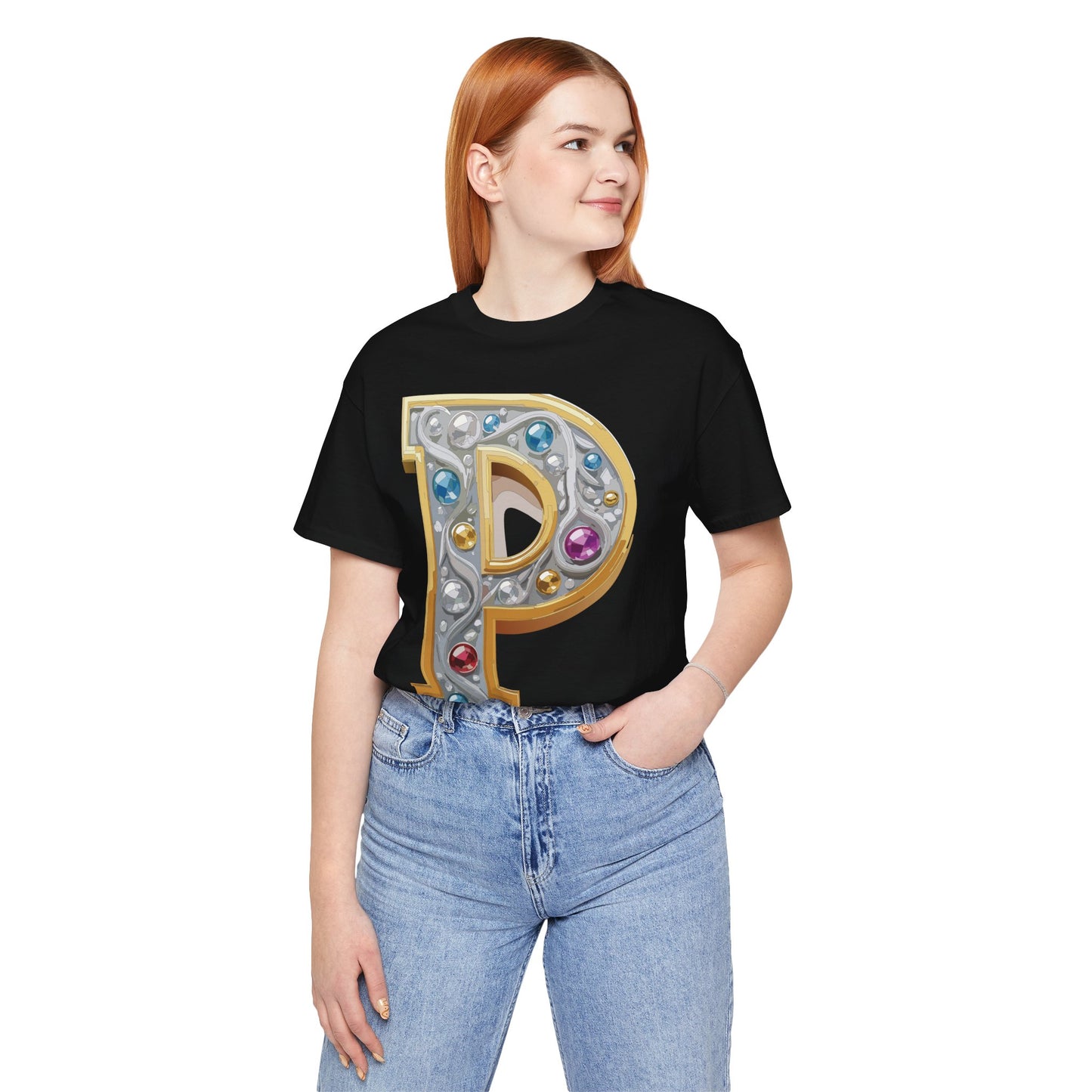 Letter Shirt, Shirt with Letters, Tee Shirt with Gold Letter, Shirt with Antique Letters