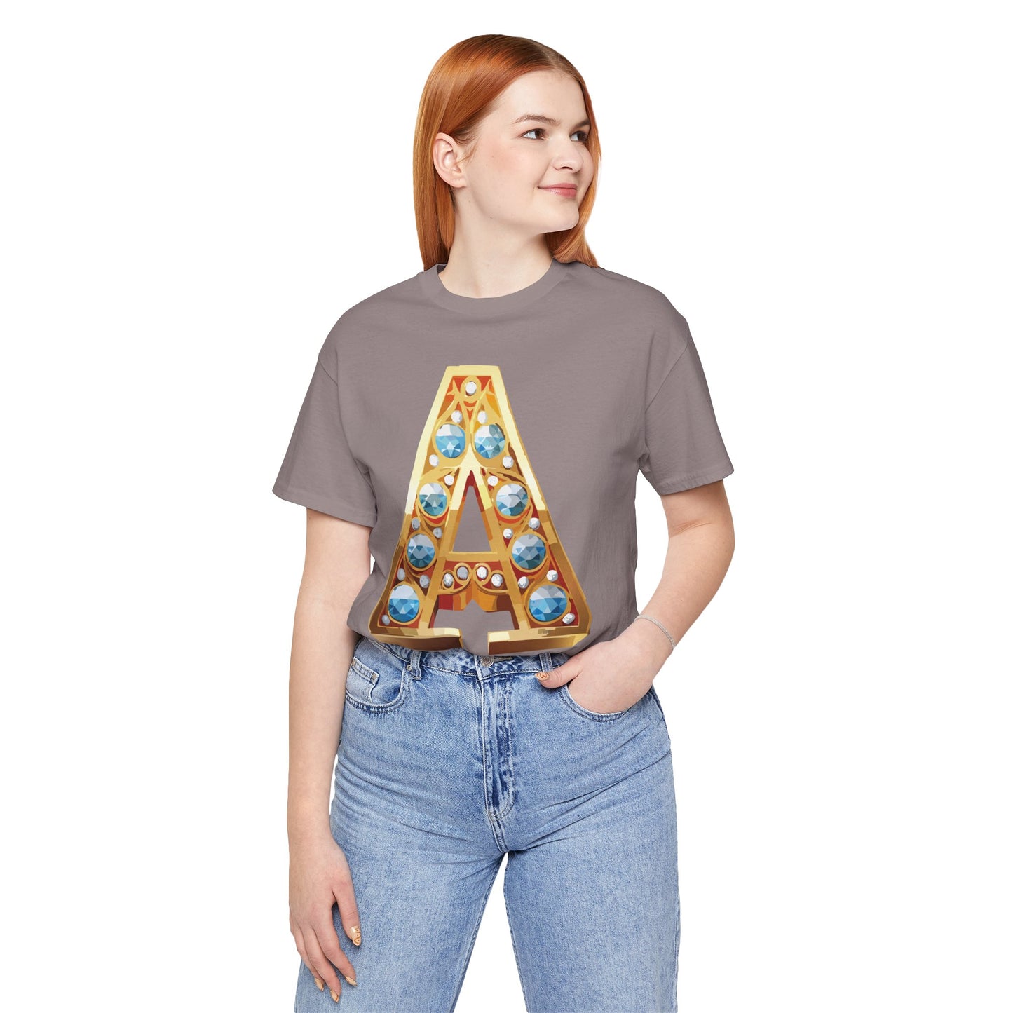Letter Shirt, Shirt with Letters, Tee Shirt with Gold Letter, Shirt with Antique Letters