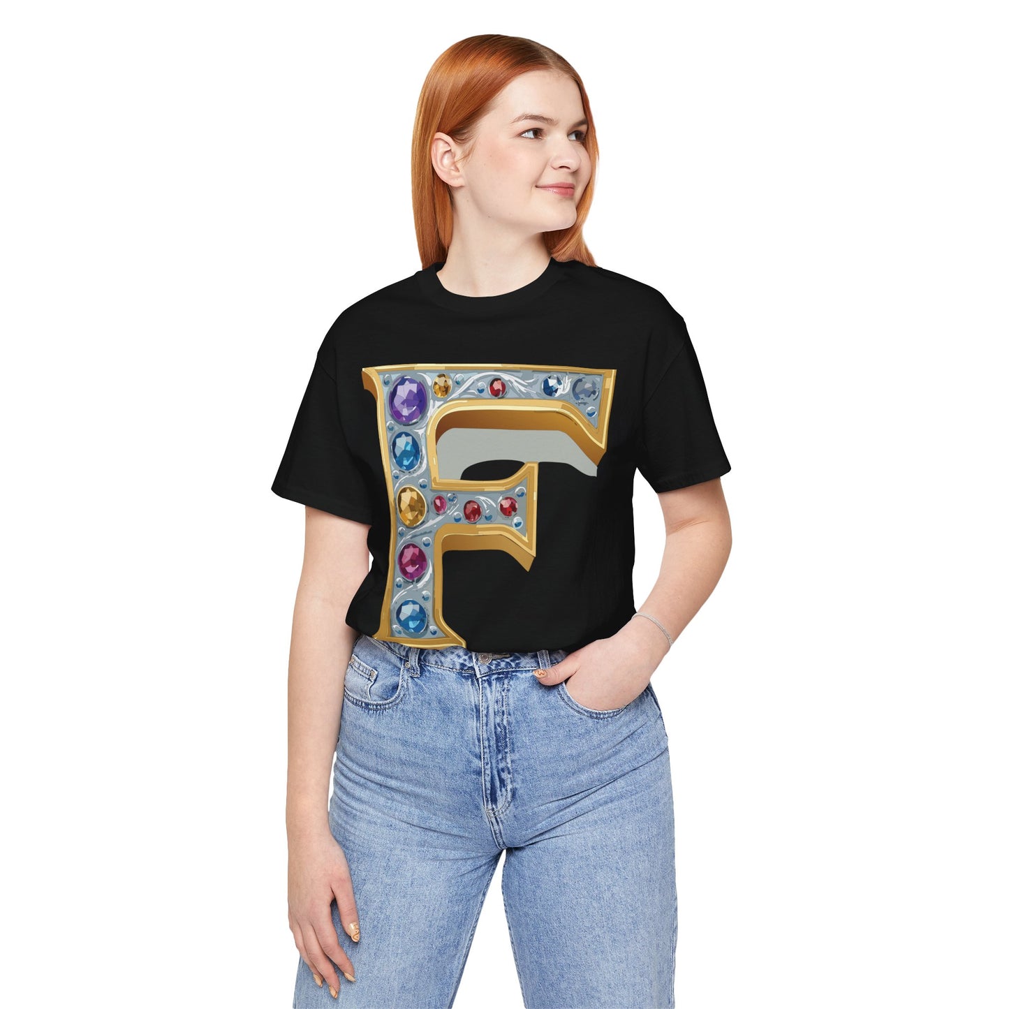Letter Shirt, Shirt with Letters, Tee Shirt with Gold Letter, Shirt with Antique Letters