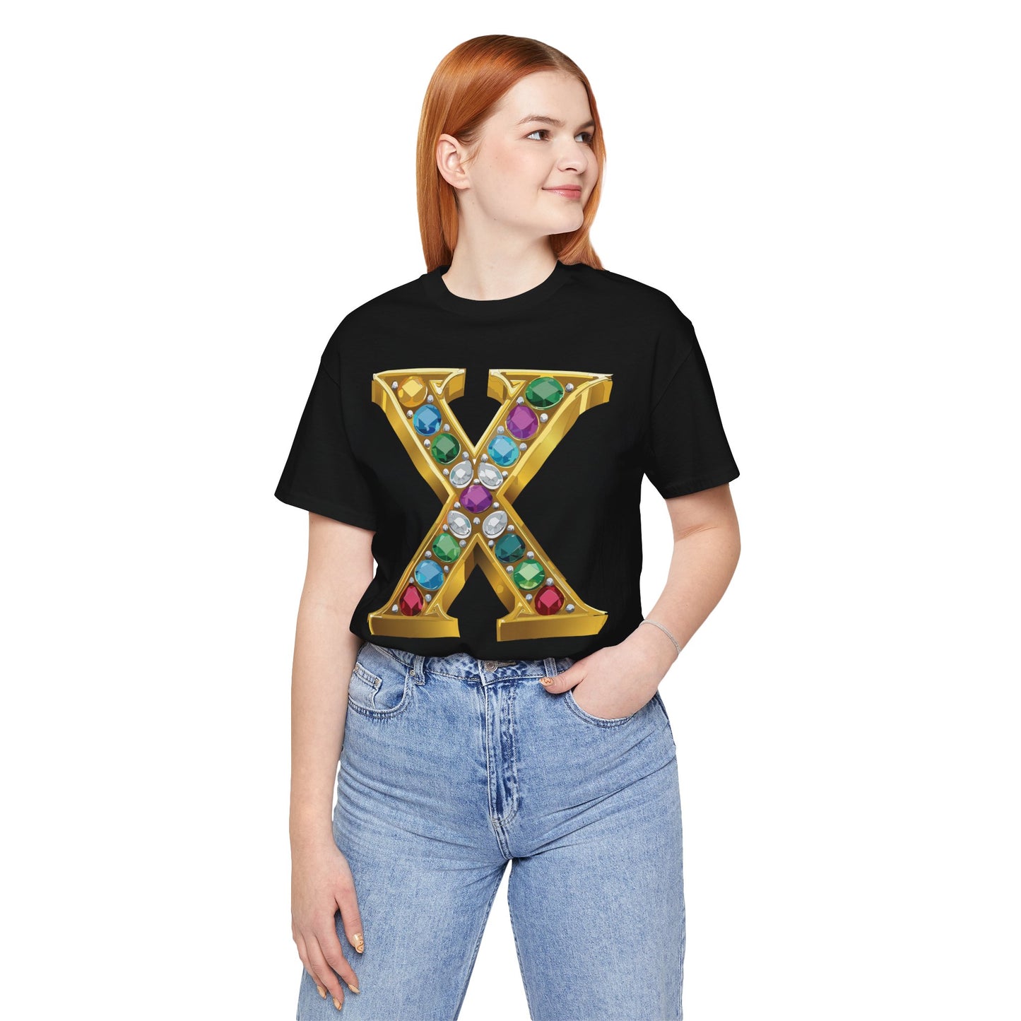Letter Shirt, Shirt with Letters, Tee Shirt with Gold Letter, Shirt with Antique Letters
