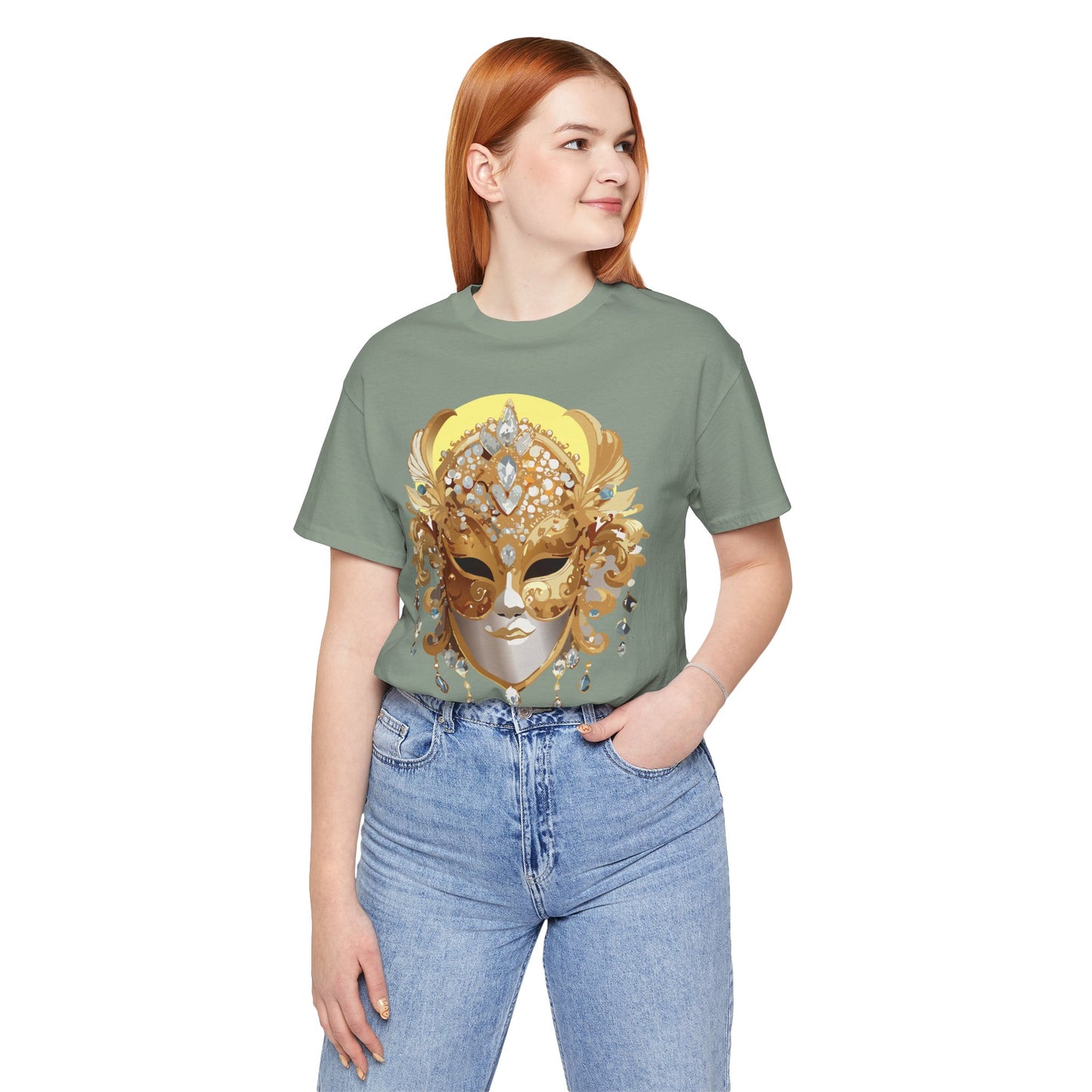 Mask Shirt, Shirt with Mask, Tee Shirt with Gold Face