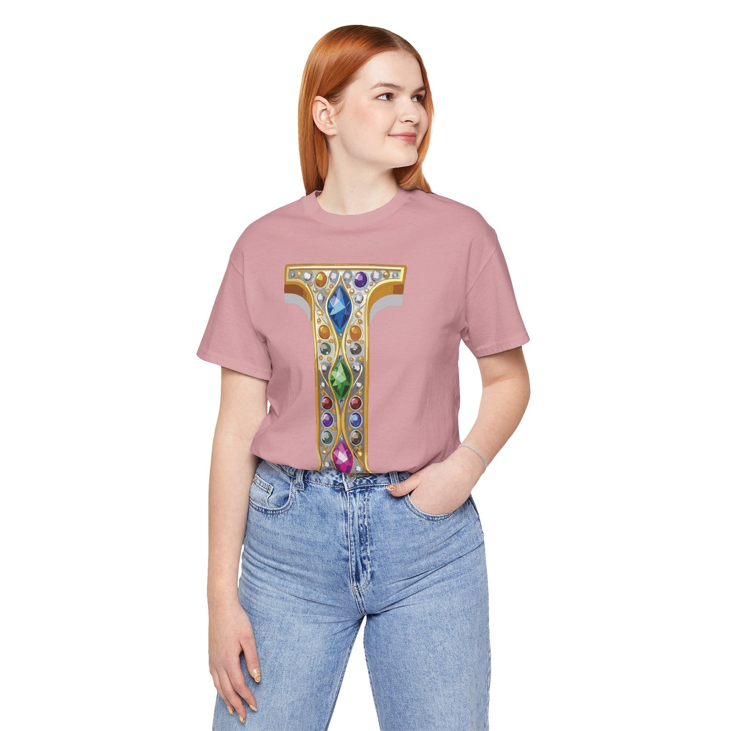 Letter Shirt, Shirt with Letters, Tee Shirt with Gold Letter, Shirt with Antique Letters