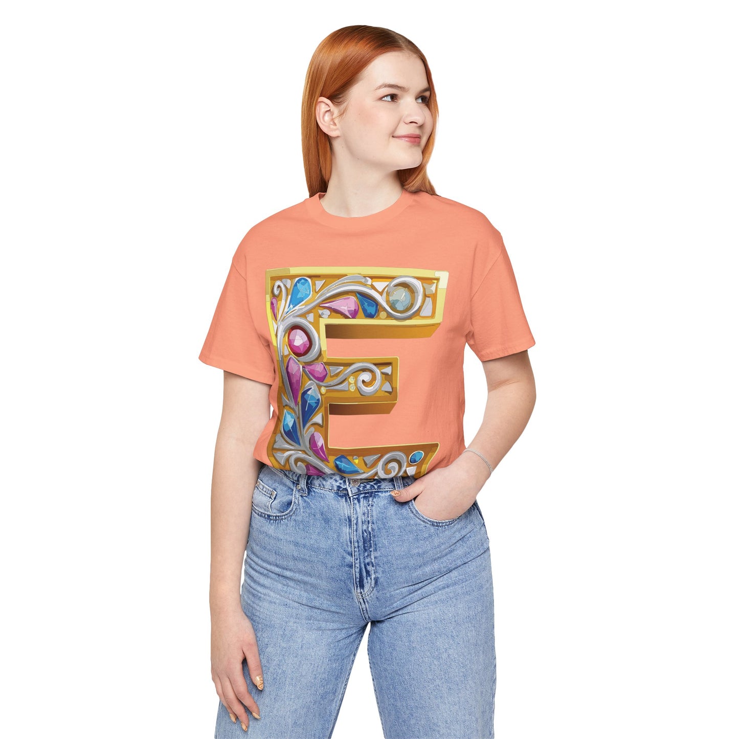 Letter Shirt, Shirt with Letters, Tee Shirt with Gold Letter, Shirt with Antique Letters