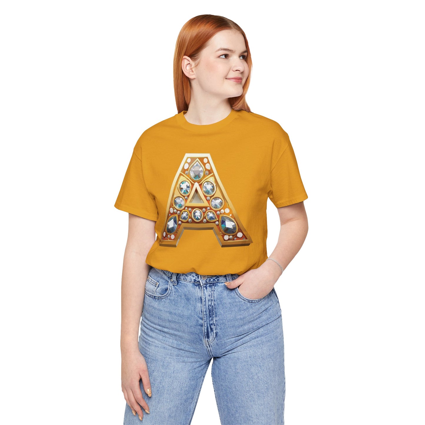 Letter Shirt, Shirt with Letters, Tee Shirt with Gold Letter, Shirt with Antique Letters