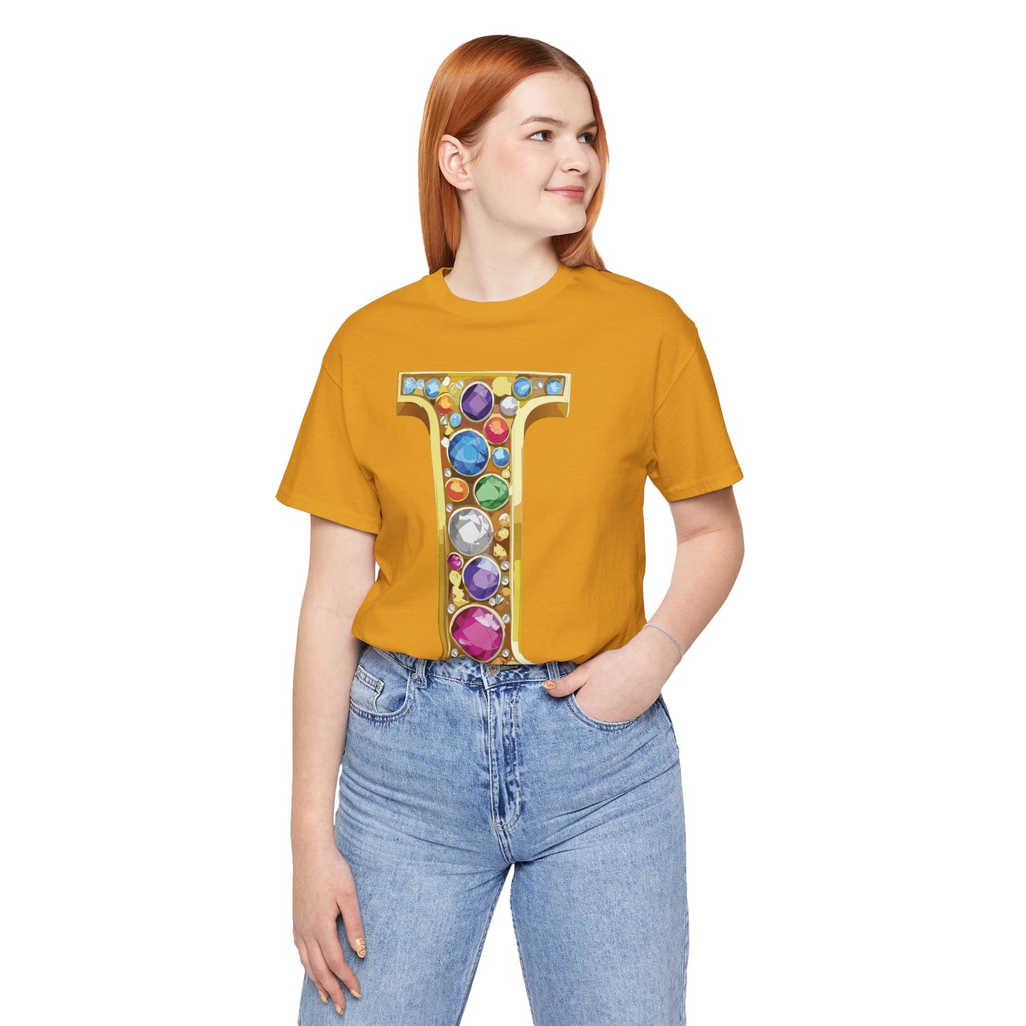 Letter Shirt, Shirt with Letters, Tee Shirt with Gold Letter, Shirt with Antique Letters