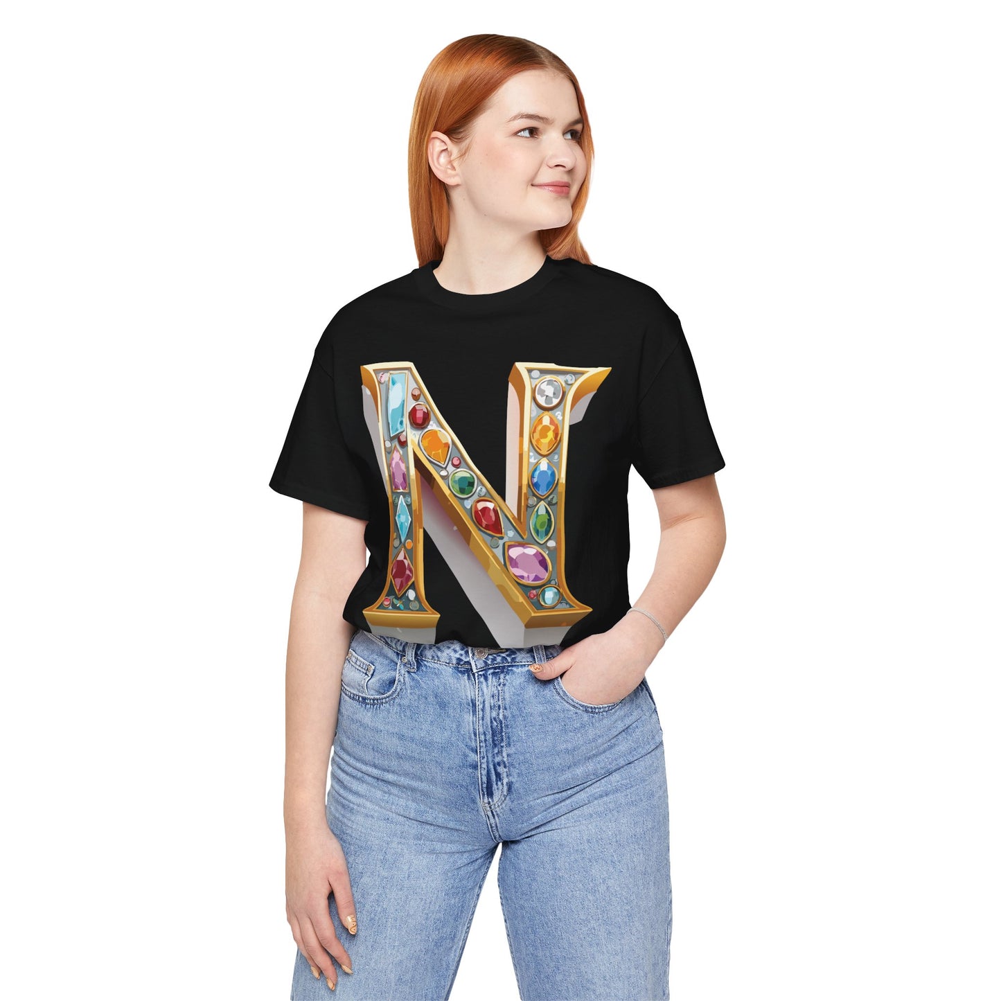 Letter Shirt, Shirt with Letters, Tee Shirt with Gold Letter, Shirt with Antique Letters