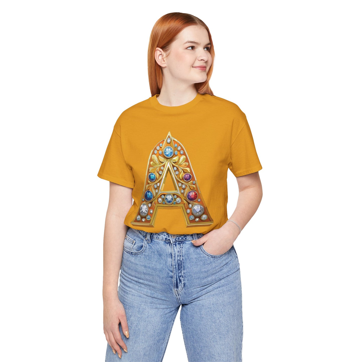 Letter Shirt, Shirt with Letters, Tee Shirt with Gold Letter, Shirt with Antique Letters
