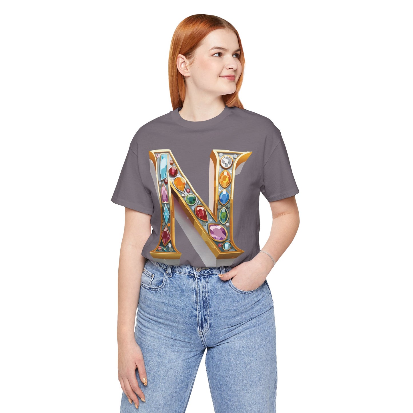 Letter Shirt, Shirt with Letters, Tee Shirt with Gold Letter, Shirt with Antique Letters