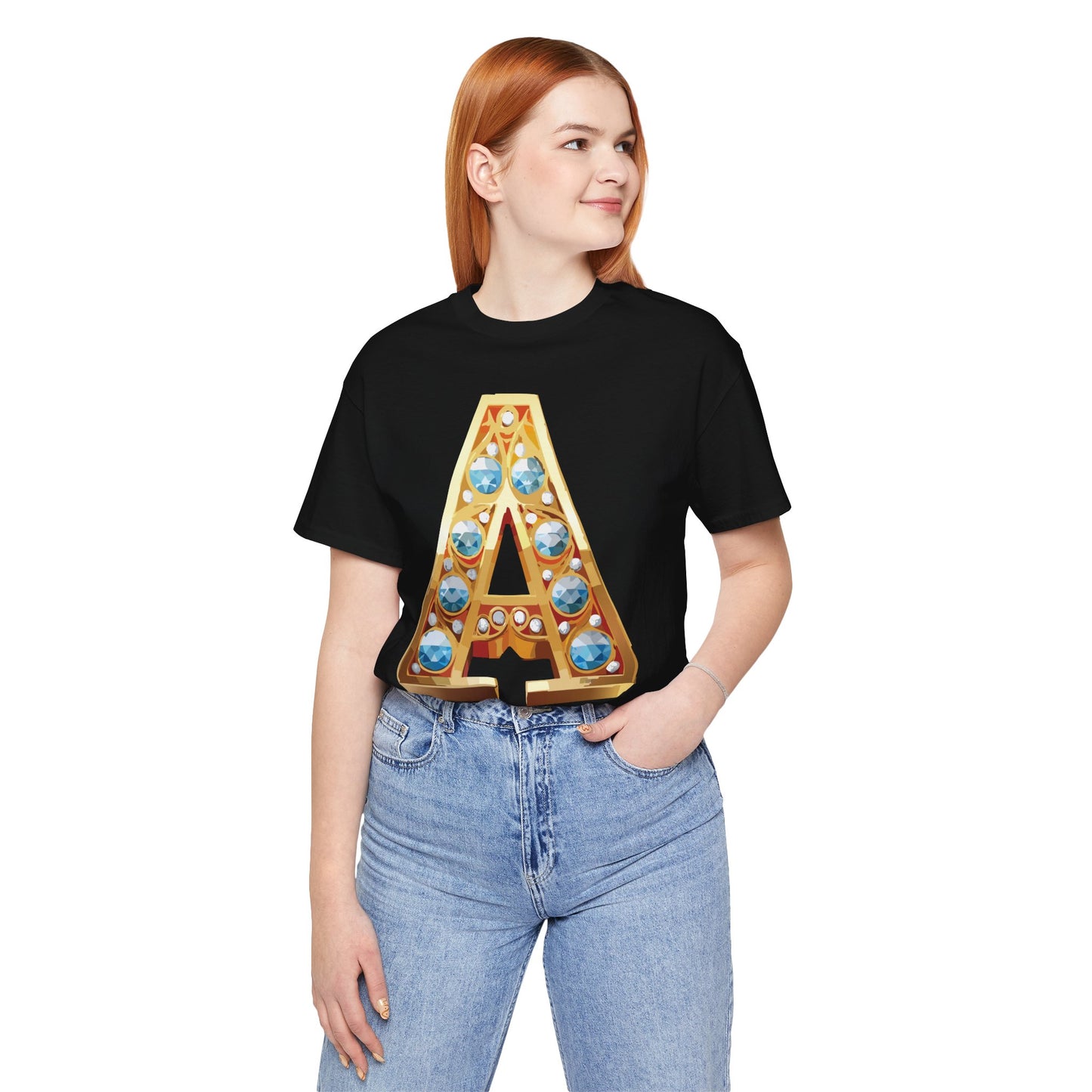 Letter Shirt, Shirt with Letters, Tee Shirt with Gold Letter, Shirt with Antique Letters