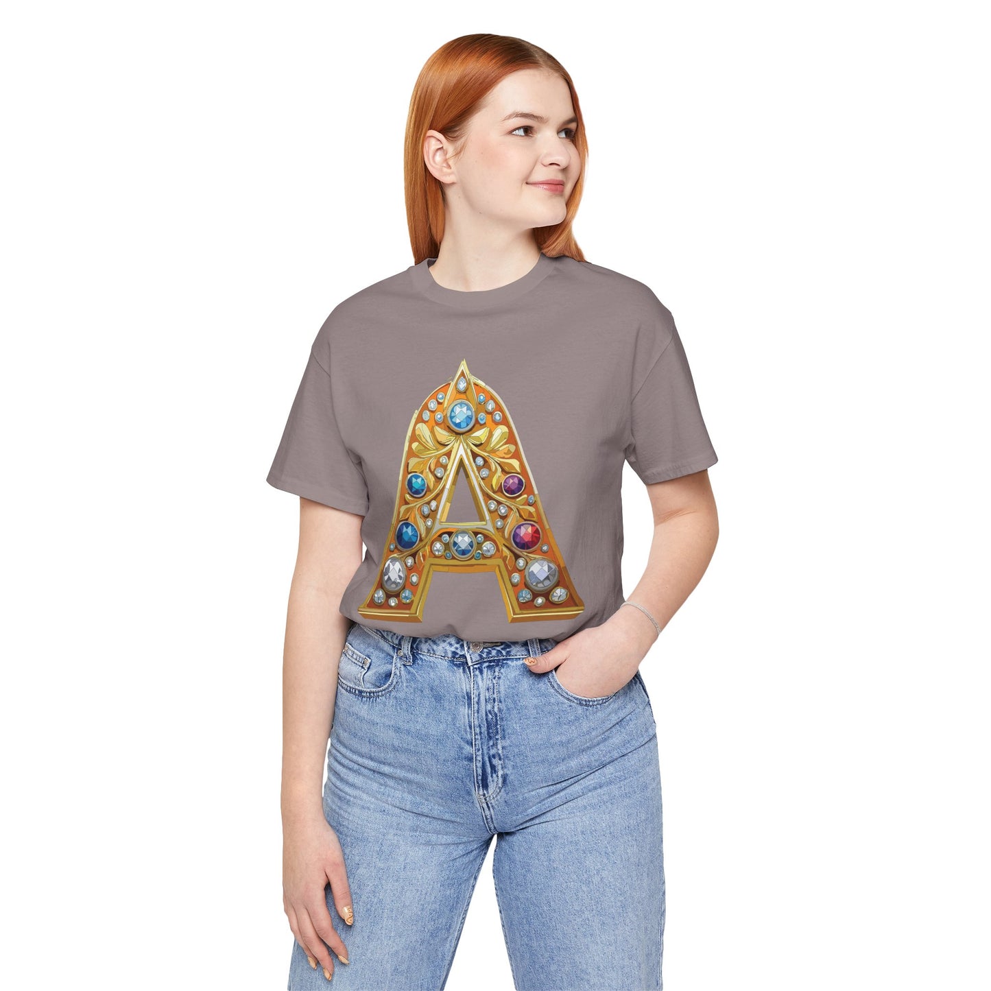 Letter Shirt, Shirt with Letters, Tee Shirt with Gold Letter, Shirt with Antique Letters
