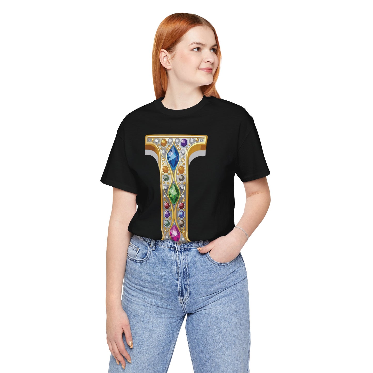 Letter Shirt, Shirt with Letters, Tee Shirt with Gold Letter, Shirt with Antique Letters