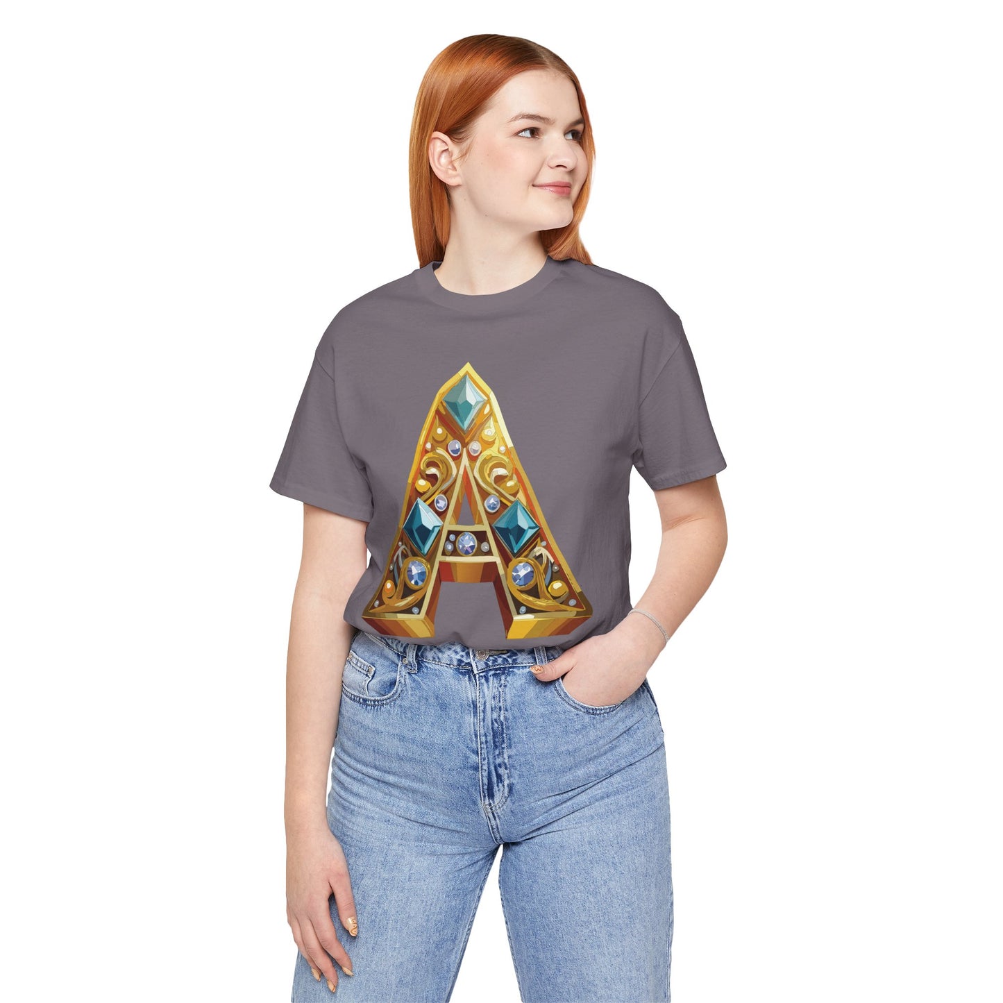 Letter Shirt, Shirt with Letters, Tee Shirt with Gold Letter, Shirt with Antique Letters