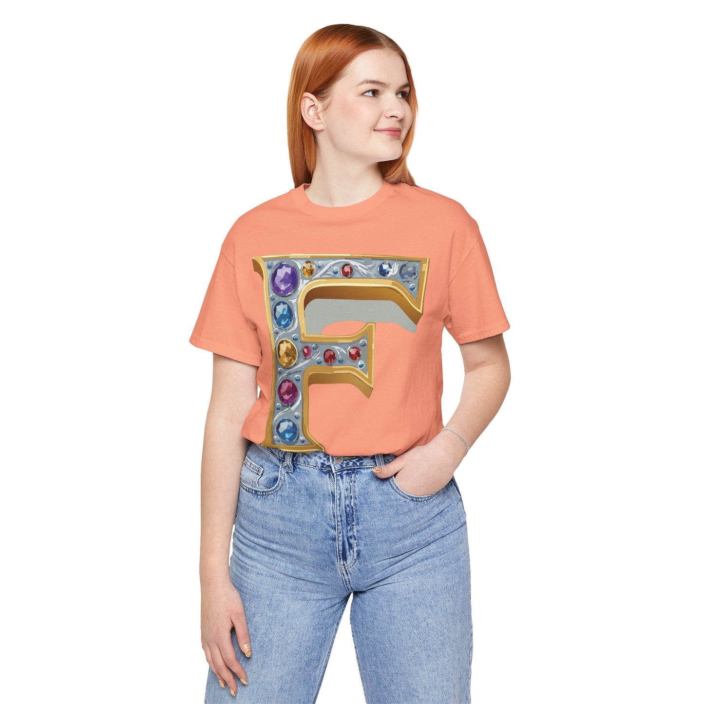 Letter Shirt, Shirt with Letters, Tee Shirt with Gold Letter, Shirt with Antique Letters
