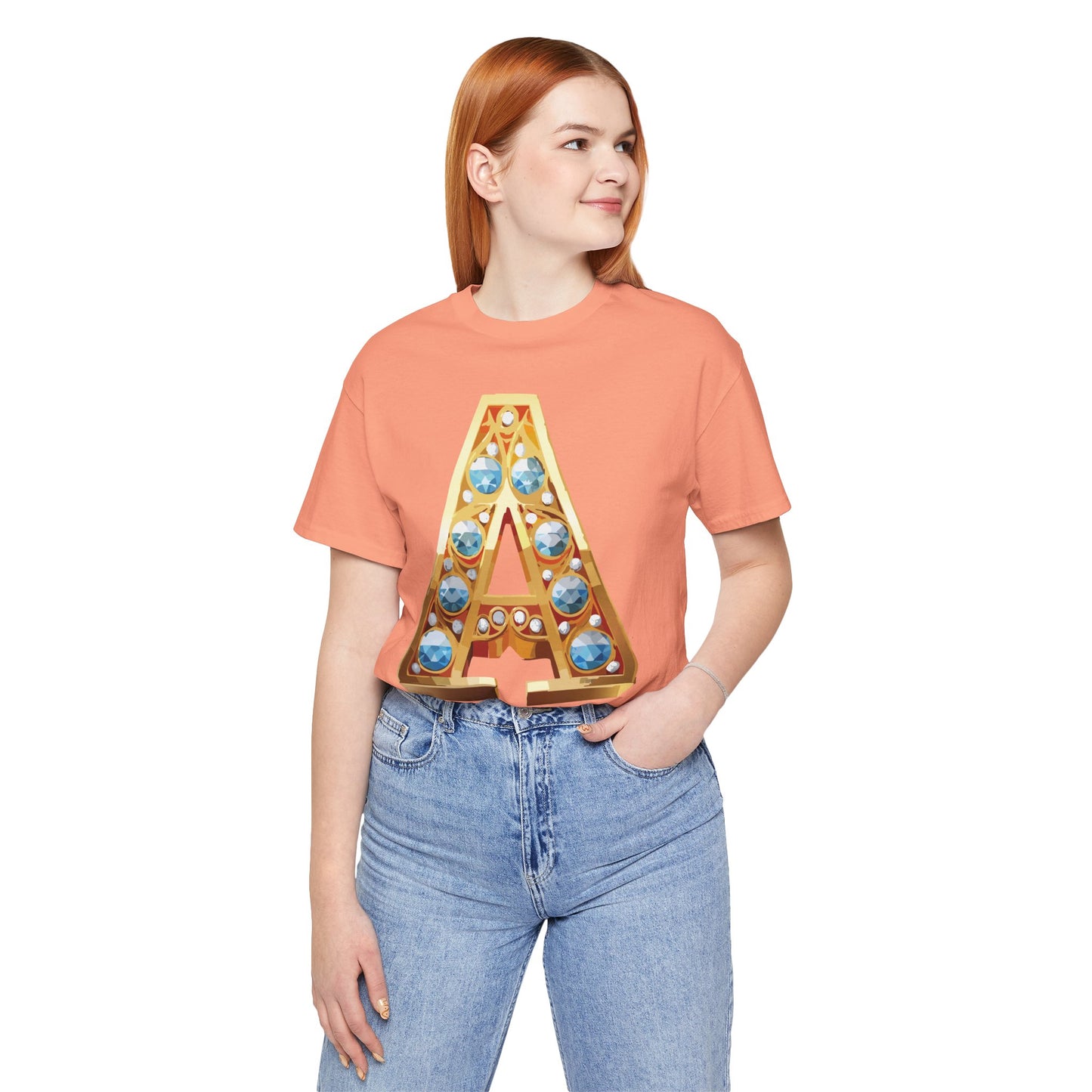 Letter Shirt, Shirt with Letters, Tee Shirt with Gold Letter, Shirt with Antique Letters