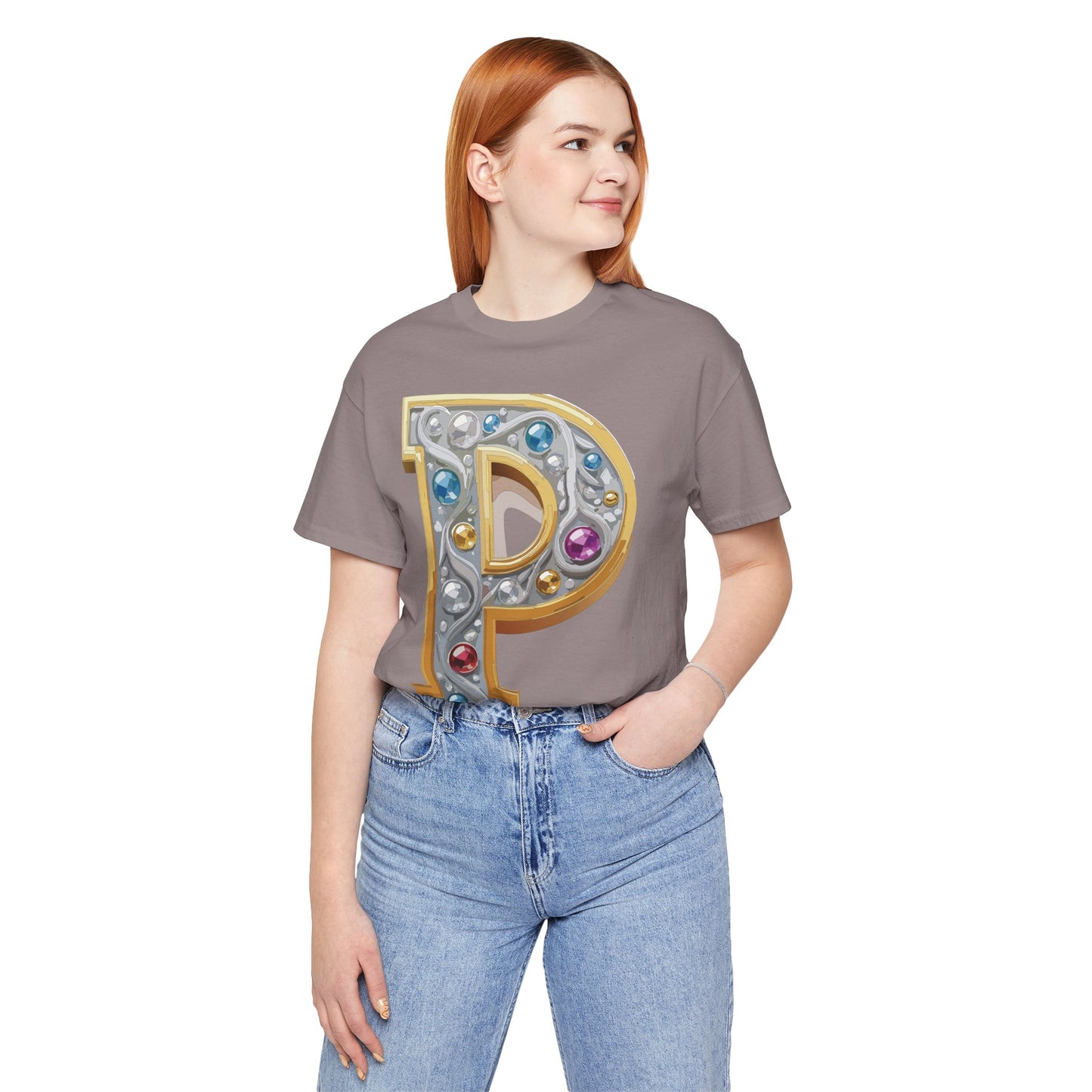 Letter Shirt, Shirt with Letters, Tee Shirt with Gold Letter, Shirt with Antique Letters