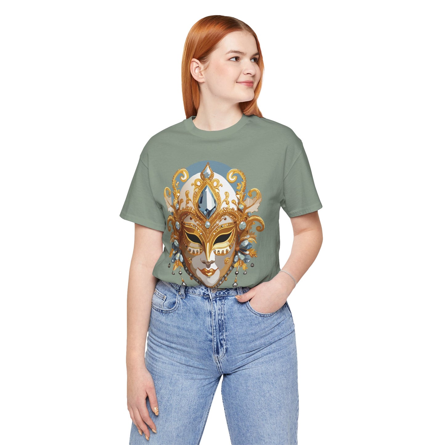 Mask Shirt, Shirt with Mask, Tee Shirt with Gold Face