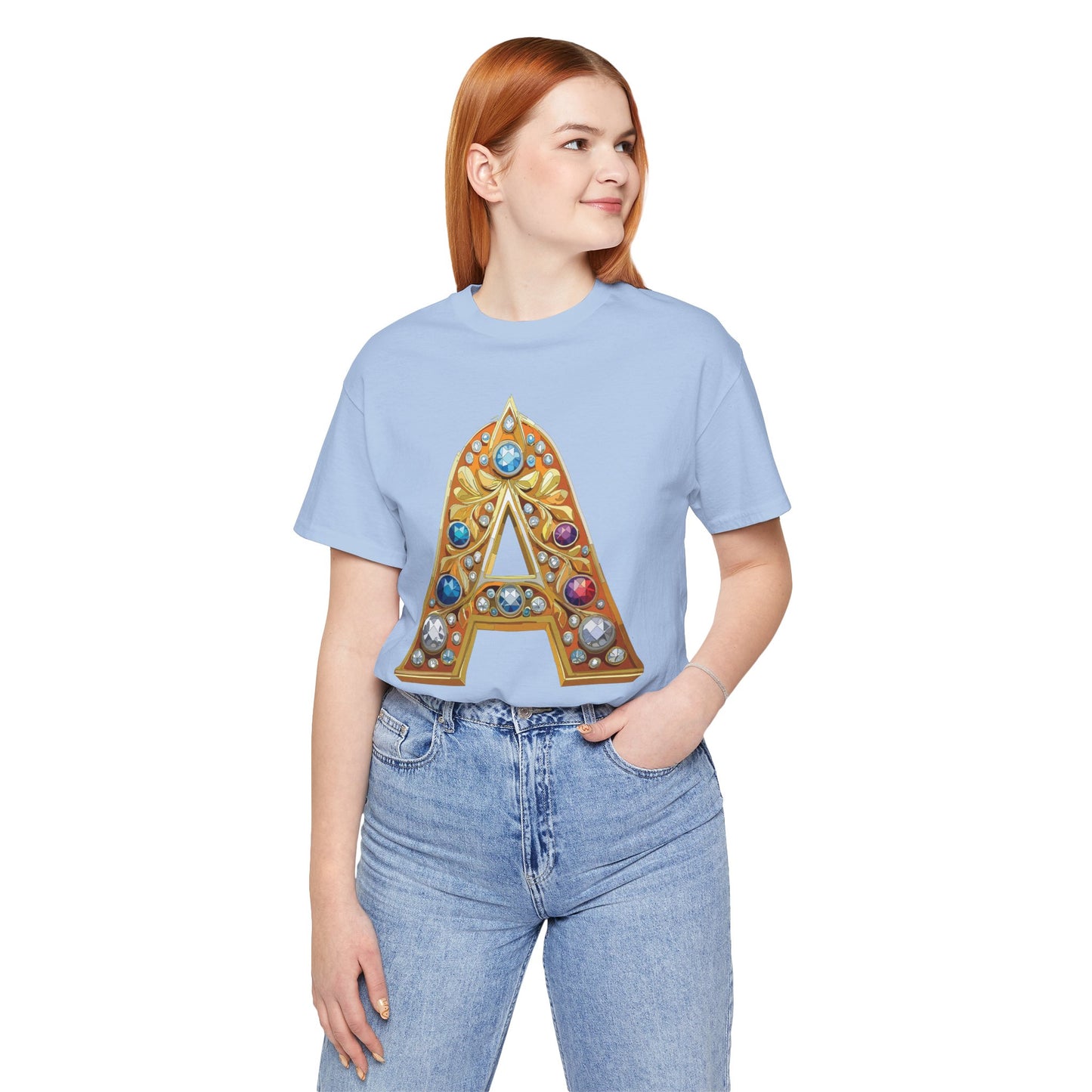 Letter Shirt, Shirt with Letters, Tee Shirt with Gold Letter, Shirt with Antique Letters